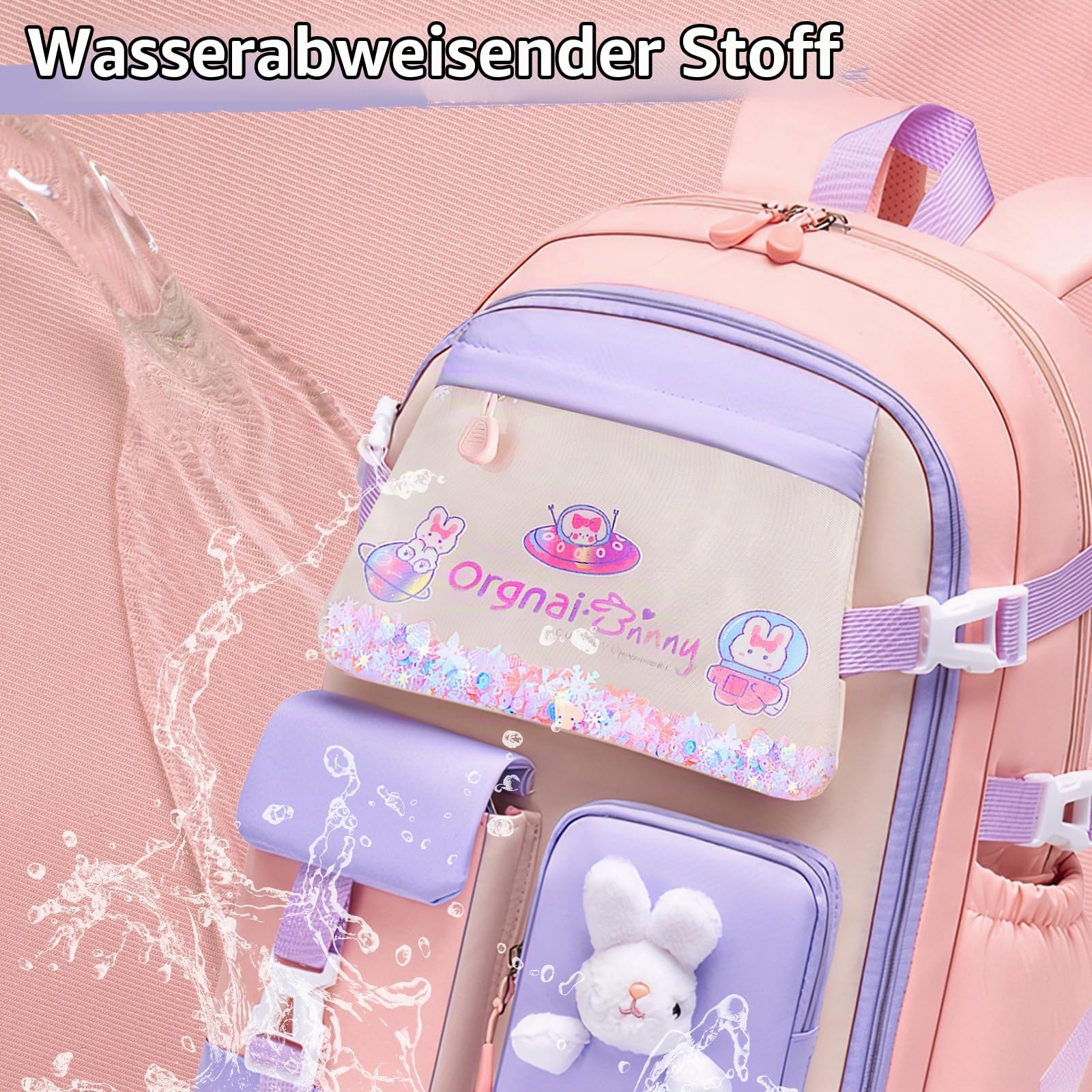 Tanou Rucksack Schule Mädchen 3-teilig Kinder Schultasche Grundschule | Kawaii Schulrucksack mit Lunchpaket Mäppchen, Leichtes Bequeme Schultaschen-Set für Mädchen 1. bis 5. Klasse, Rosa