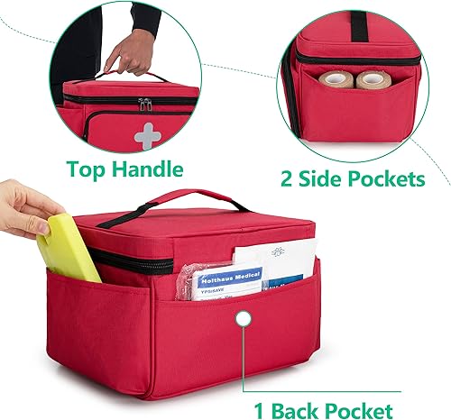 Miniatura 9 de CURMIO Pequeña bolsa de almacenamiento de medicamentos vacía, caja organizadora de primeros auxilios familiar, bolsa organizadora de botellas de