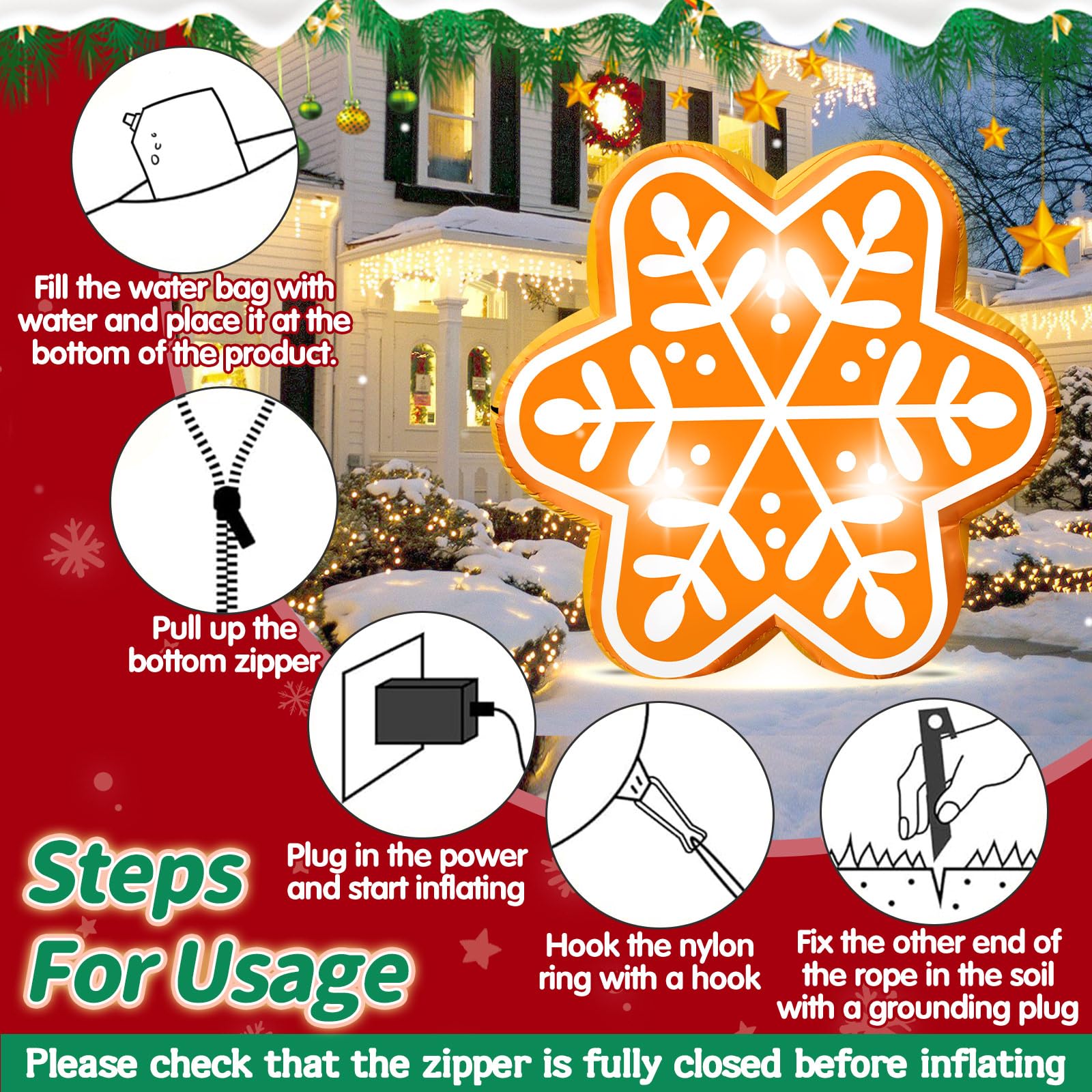4.6FT Christmas Inflatable Pumpkin Blow-up Build-in 4 LED Lights for Pink Christmas Outdoor Decorations Giant Inflatable Fake Pumpkins for Winter Xmas Party Decor Yard Garden Lawn: Snowflake