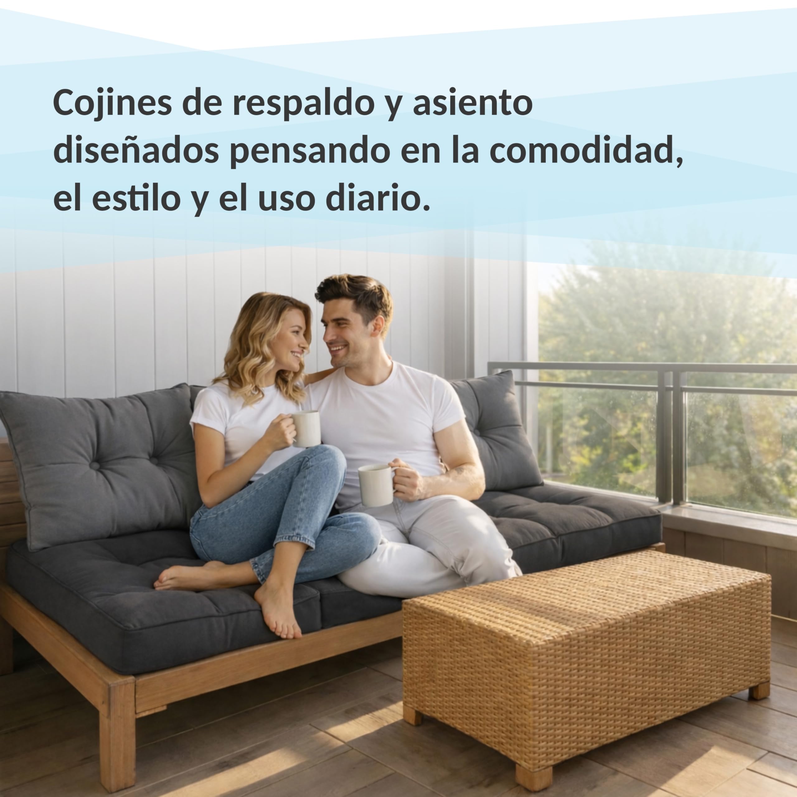 POKAR Set de 2 Cojines para Silla de Exterior: Asiento 50x50x10 + Respaldo 50x40x10 cm | Impermeable y Repelente al Agua | Cojines para Muebles de Jardín, Terraza y Ratán | Made in EU | Beige
