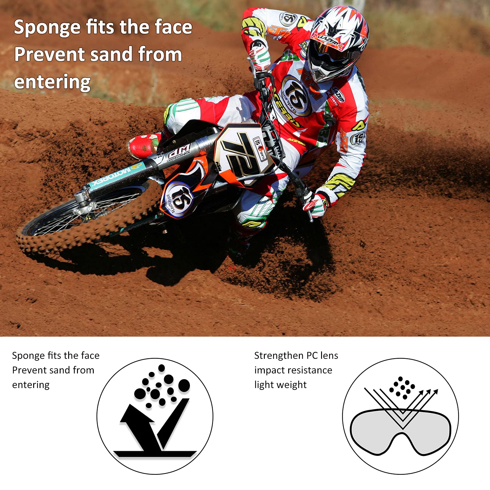 Lunettes de moto ATV pour adultes - Lunettes de motocross - Lunettes de motocross - Lunettes d'équitation - Lunettes de course MX - Lunettes de sport motorisées - Lunettes tout-terrain UV400 -