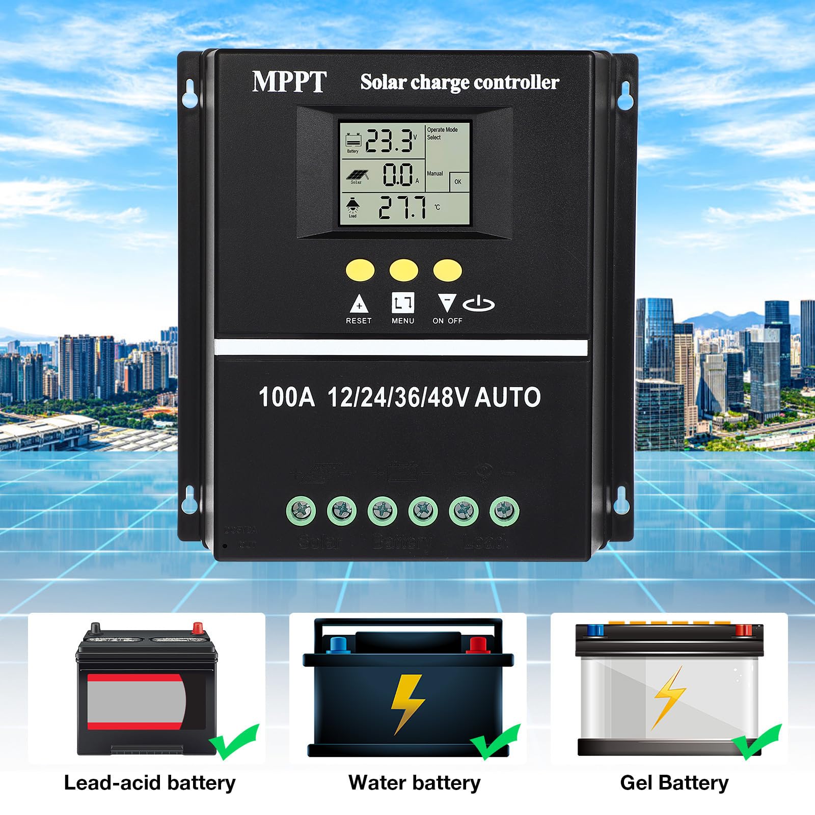 Controlador de Carga Solar Negro 100a Mppt 12v 24v 36v 48v