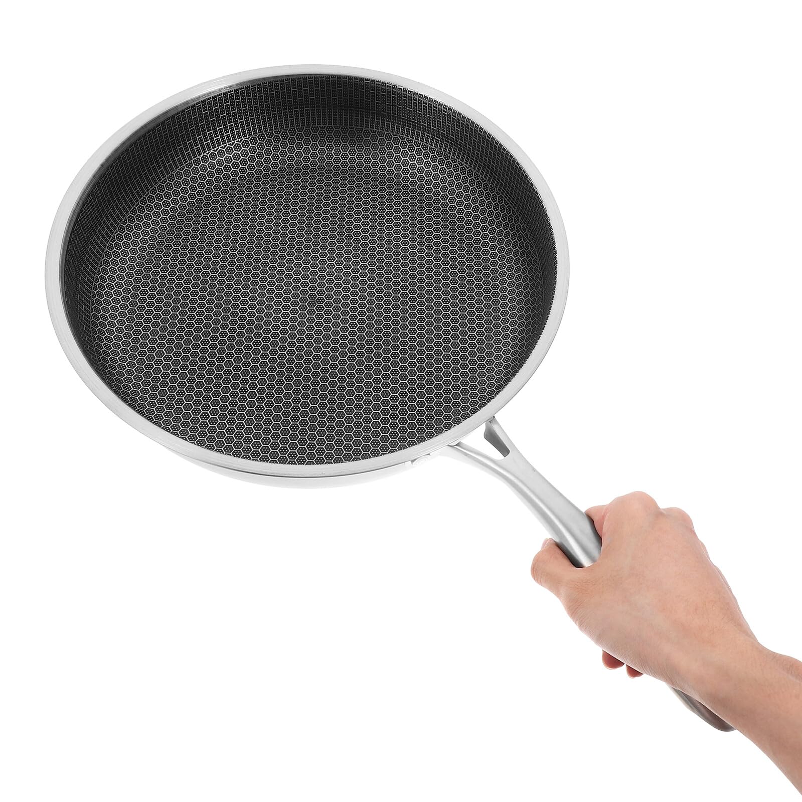 NUOBESTY Padella Antiaderente a Nido D’Ape in Acciaio Inossidabile 30 CM con Manico Ergonomico Leggera e Resistente Adatta a Piani Cottura a Induzione Gas ed Elettrici per Uso Domestico