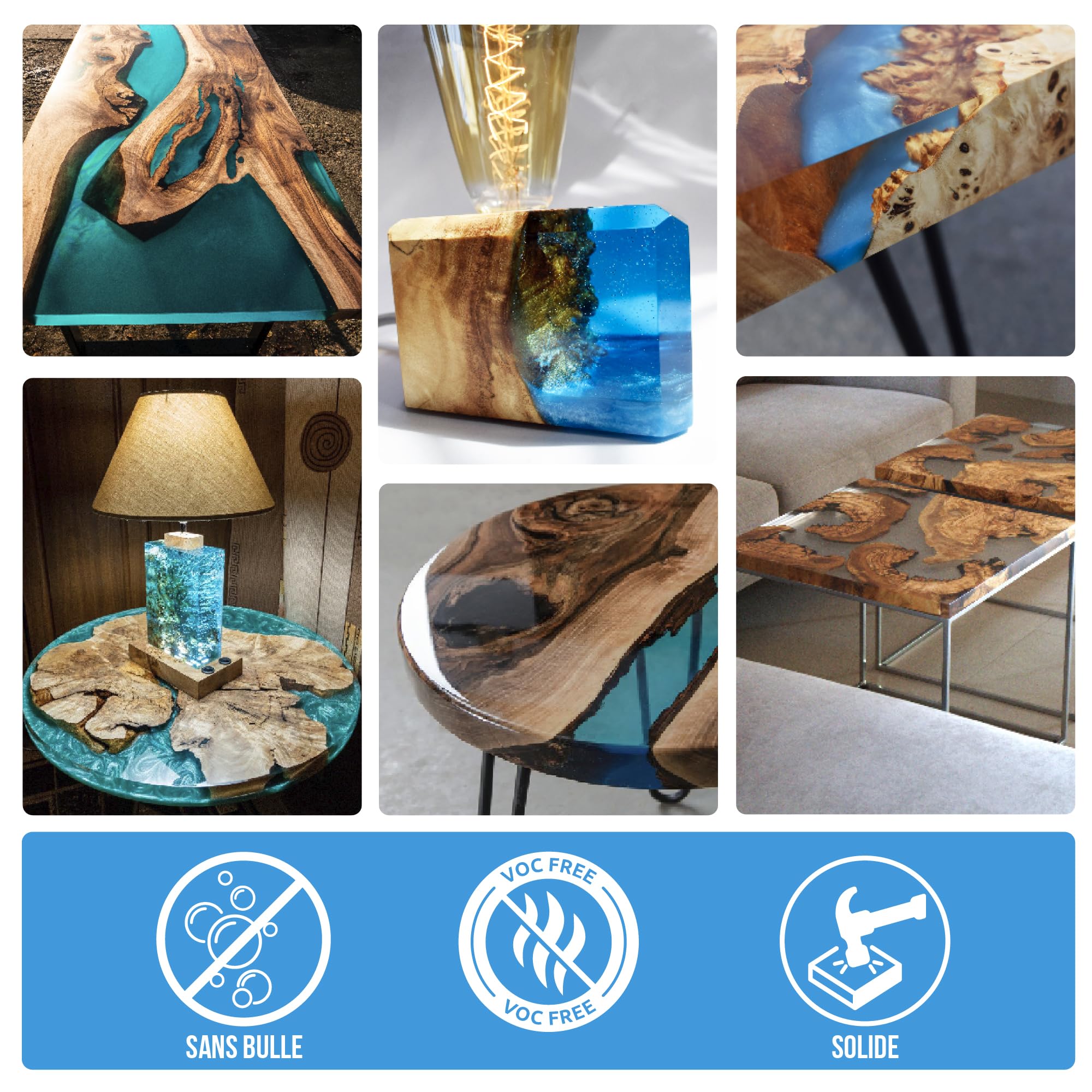 Kit résine époxy ECO+ EPODEX | Résine époxy transparente pour des coulées jusqu’à 5 cm | Kit de résine de coulée avec ou sans pigments de couleur | Pour table rivière, lampe, hautes coulées et plus