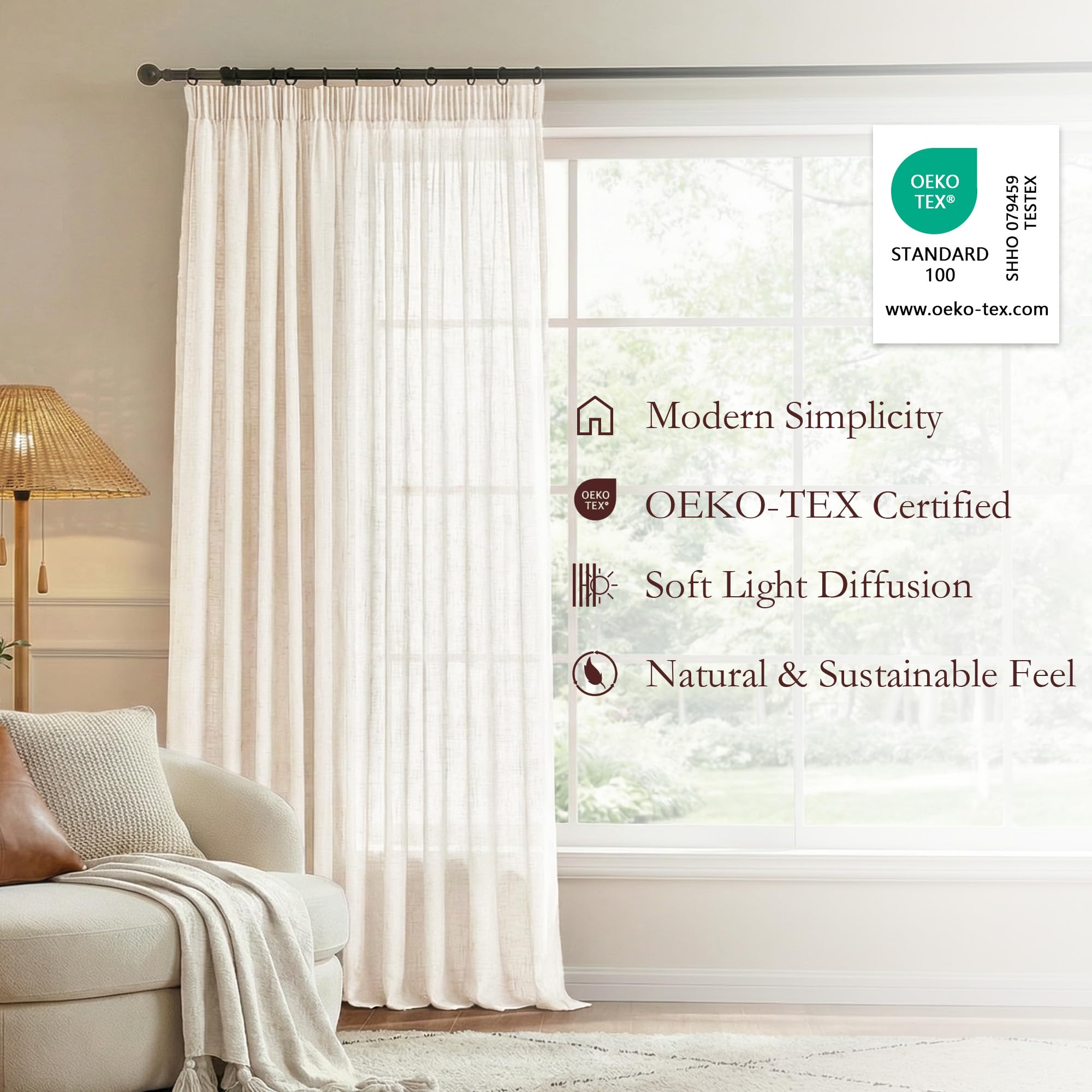 MYSKY HOME Cortina semitransparente con aspecto de lino, cortina con cinta fruncida, para salón, lino, 140 x 235 cm