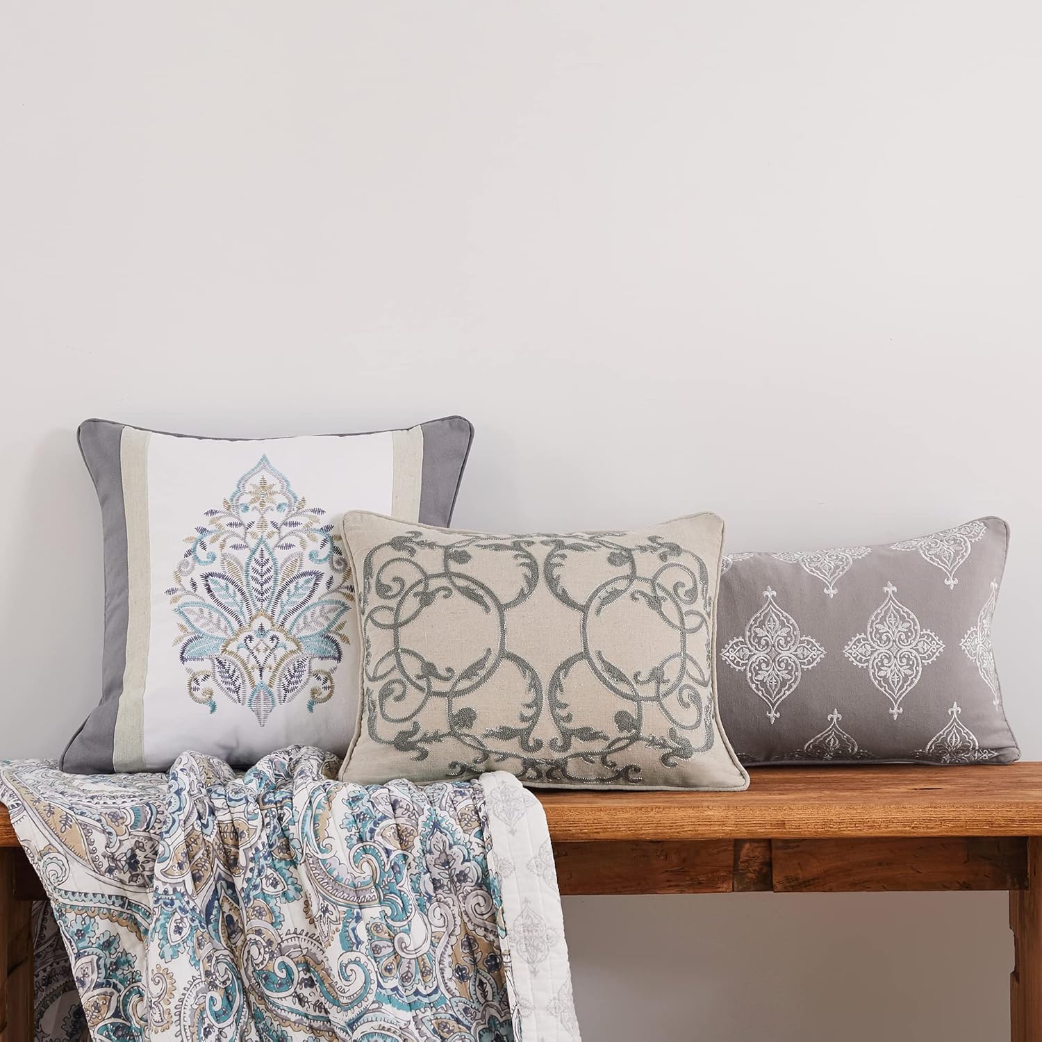 Levtex Home - Rome - Decorative Pillow (14 x 18in.) - Filigree - Natural, Grey and Silver