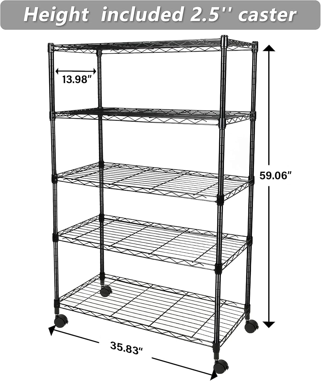 Simple Deluxe Heavy Duty 5-Tier Storage Shelving Unit, 13.98"D x 35.83"W x 61.02"H Rack with 1250 lbs Capacity, Black, 2 Pack
