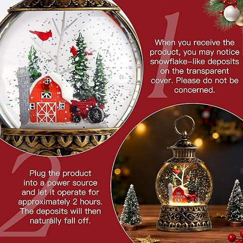 Miniatura 14 de Globo de nieve de muñeco de nieve de Navidad, linterna musical de muñeco de nieve con temporizador de 6 horas forrado por USB, funciona