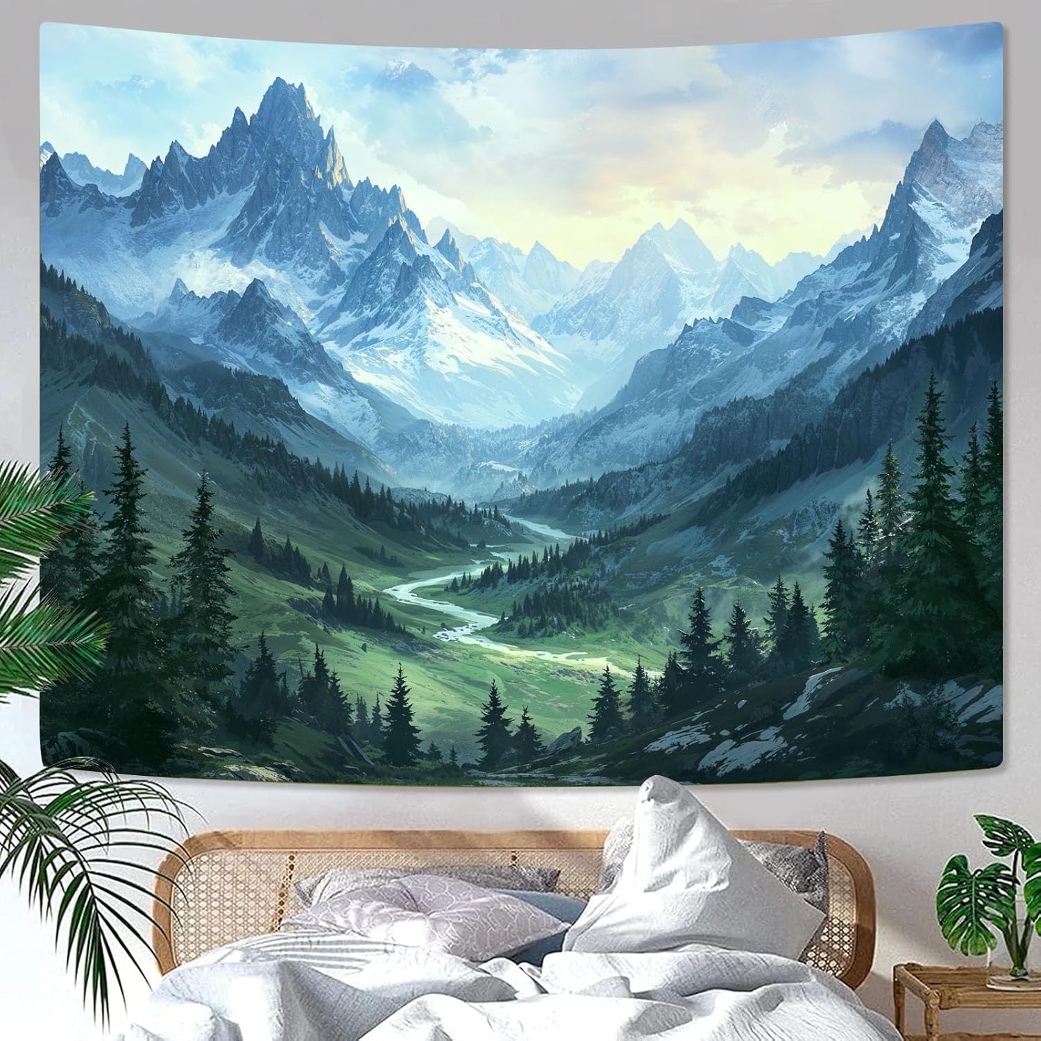 kampdream Landscape Tapestry, Scenery Art Wall Tapestries, Nature Wall Decor for Bedroom Living Room Backdrop Fantasy Mountain 60×80 inches