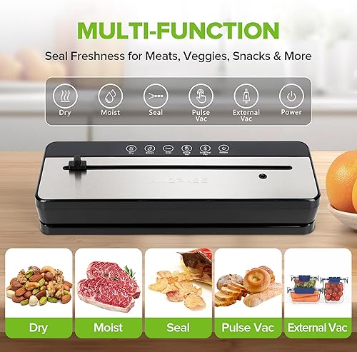 Miniatura 2 de Máquina selladora al vacío, sellador al vacío Amzpass para almacenamiento de alimentos con 20 bolsas de vacío, selladores al vacío multifuncionales