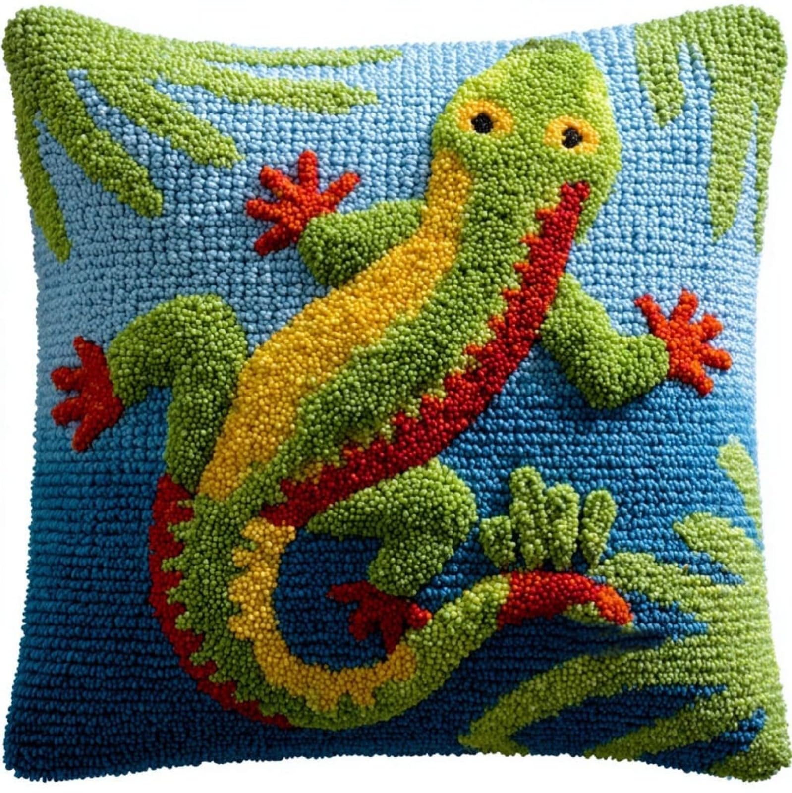 WallustrioaW Latch Hook Cushion Cover Kit 43x43cm,Cartoon Lizard
