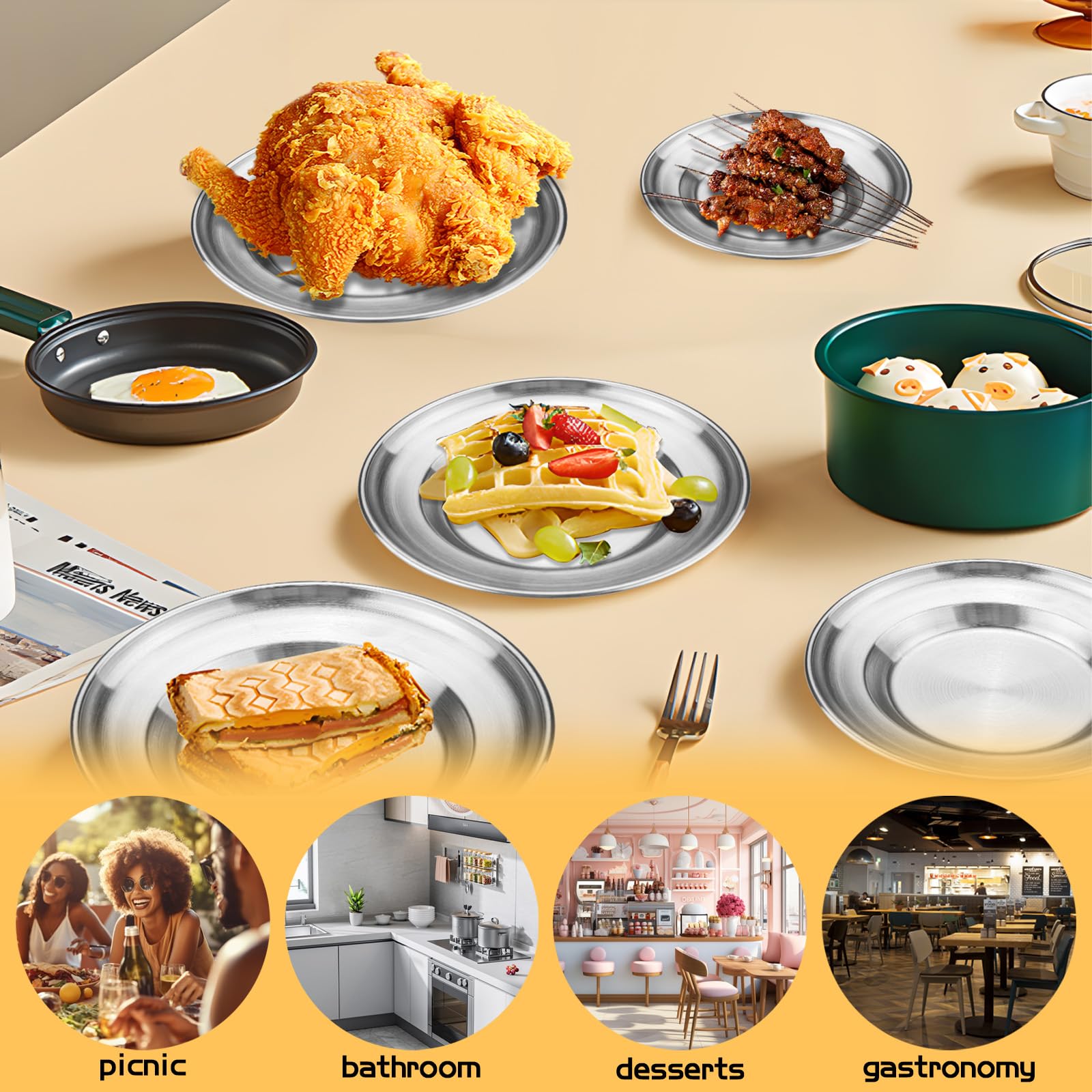 6 Stück Edelstahl Teller 20cm - Spülmaschinenfest & Mikrowellengeeignet Für Outdoor & Küche