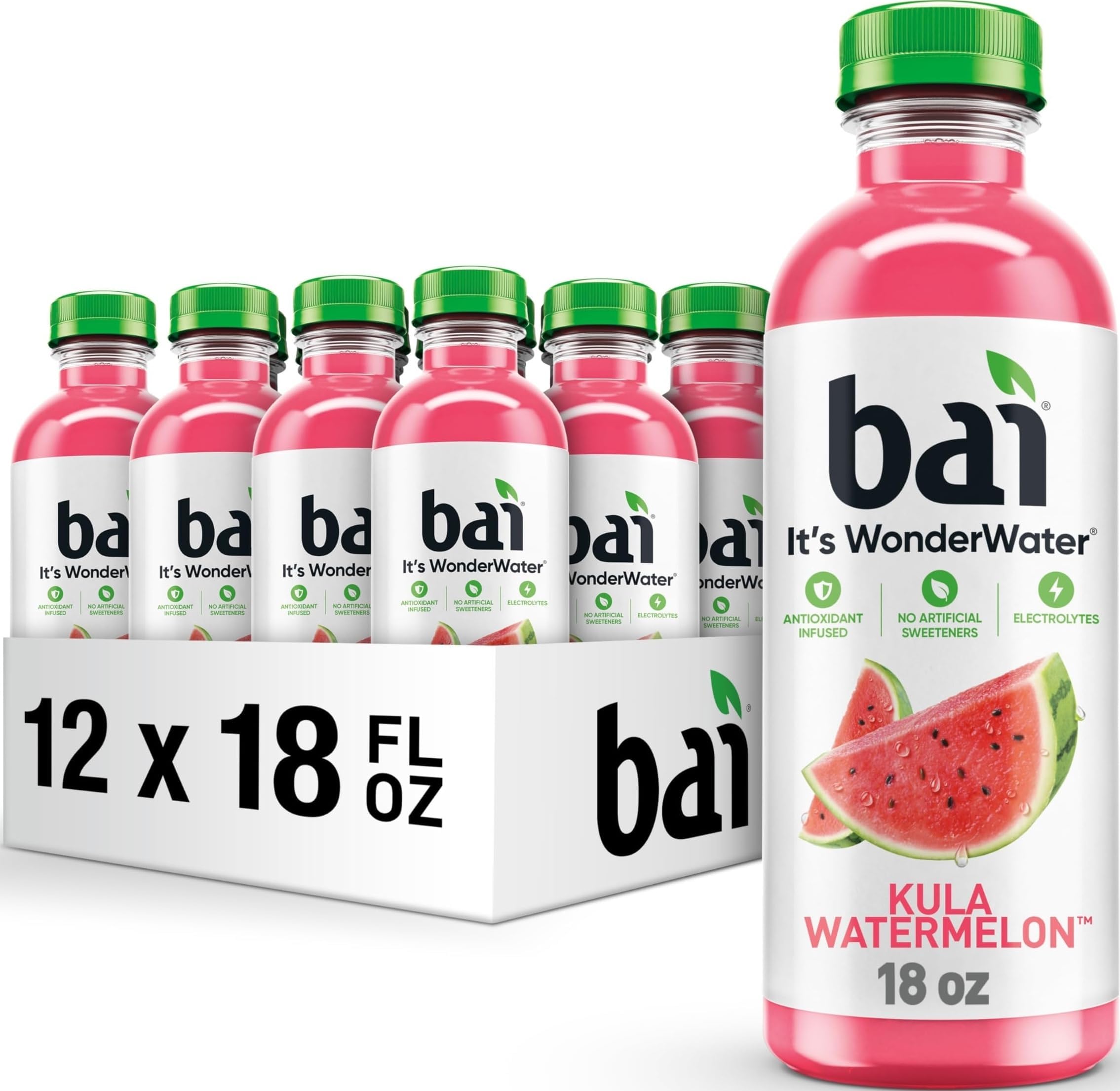 Bai Antioxidant Infused Water Beverage, Kula Watermelon, with Vitamin C and No Artificial Sweeteners, 18 Fluid Ounce Bottle, 12 Pack