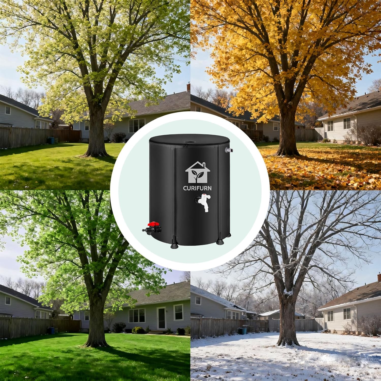 53 Gallon Rain Water Barrel, Portable Rainwater Collect System Water Storage Tank Collapsible Rain Barrel with Filter, Spigot & Overflow Kit (Reinforced Liner+Thickened Legs) - Black