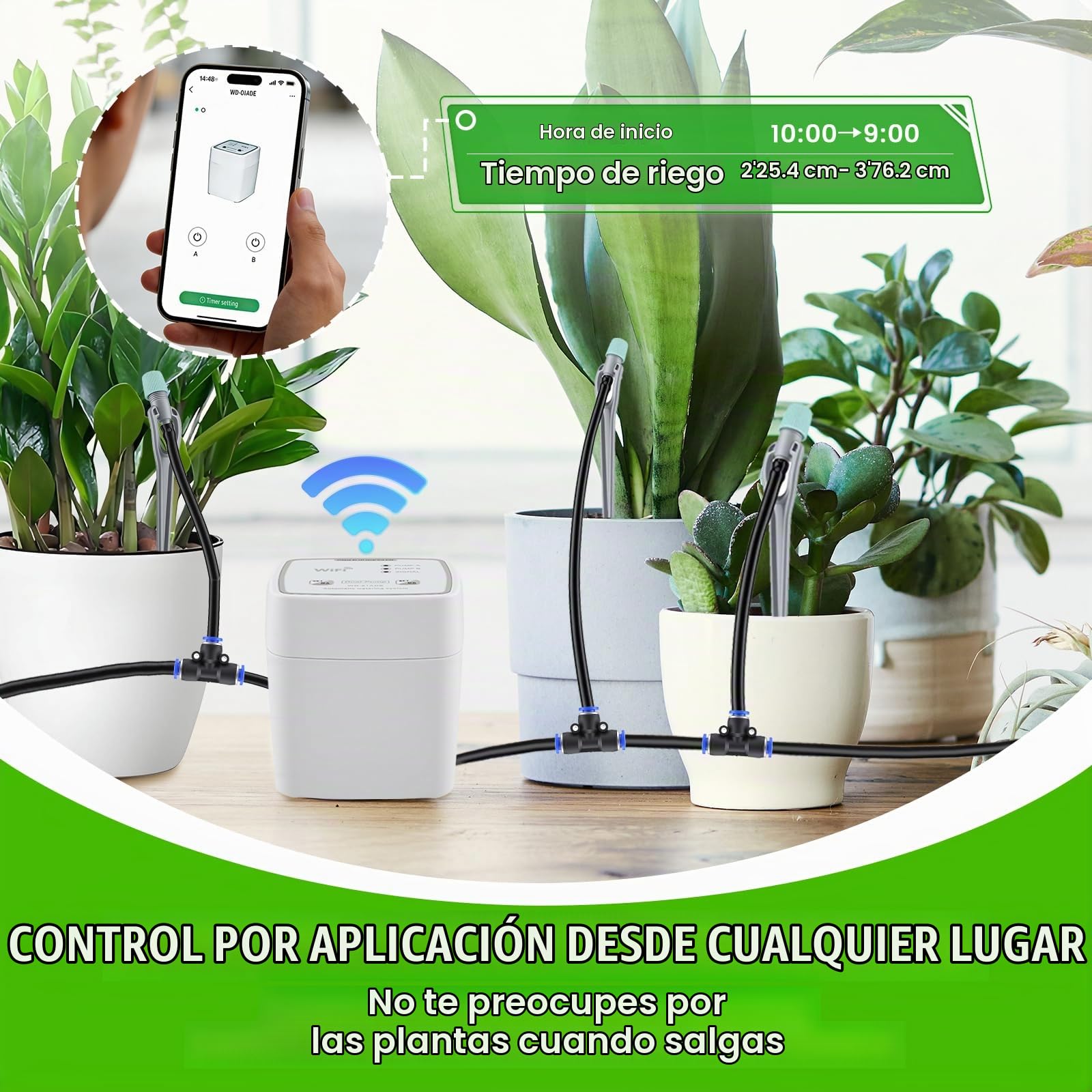 Sistema de riego automático WIFI, sistema de riego por goteo a través de la aplicación, riego automático para hasta 20 plantas de interior, modo automático/manual/inteligente, riego automático en