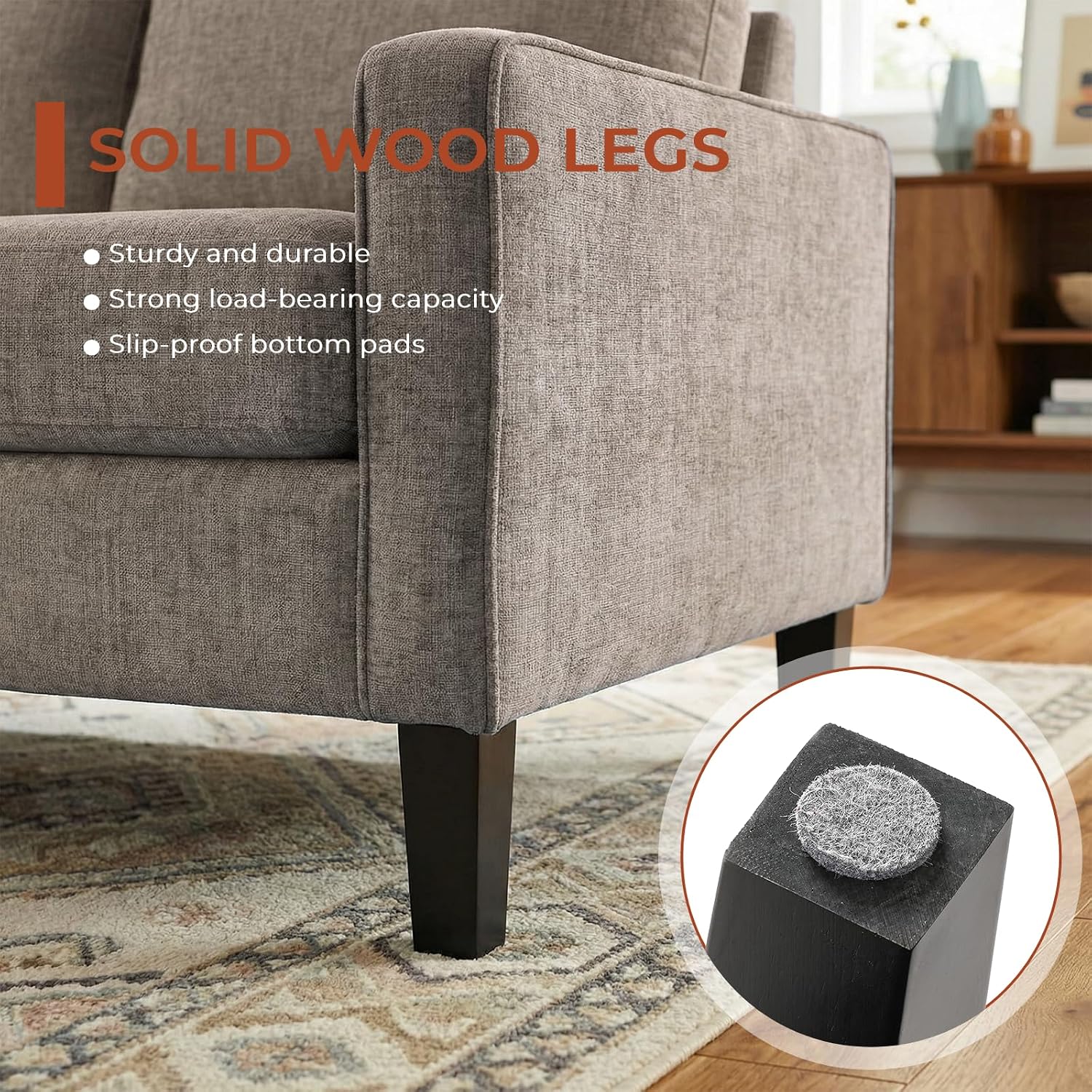 TLSUNNY Mid-Century Accent Chair, Modern Upholstered Chenille Armchair & Padded Reading Chair, Removable Cover & Wood Legs Living Room Chair, Single Sofa for Bedroom/Office/Apartment (1, Brown)