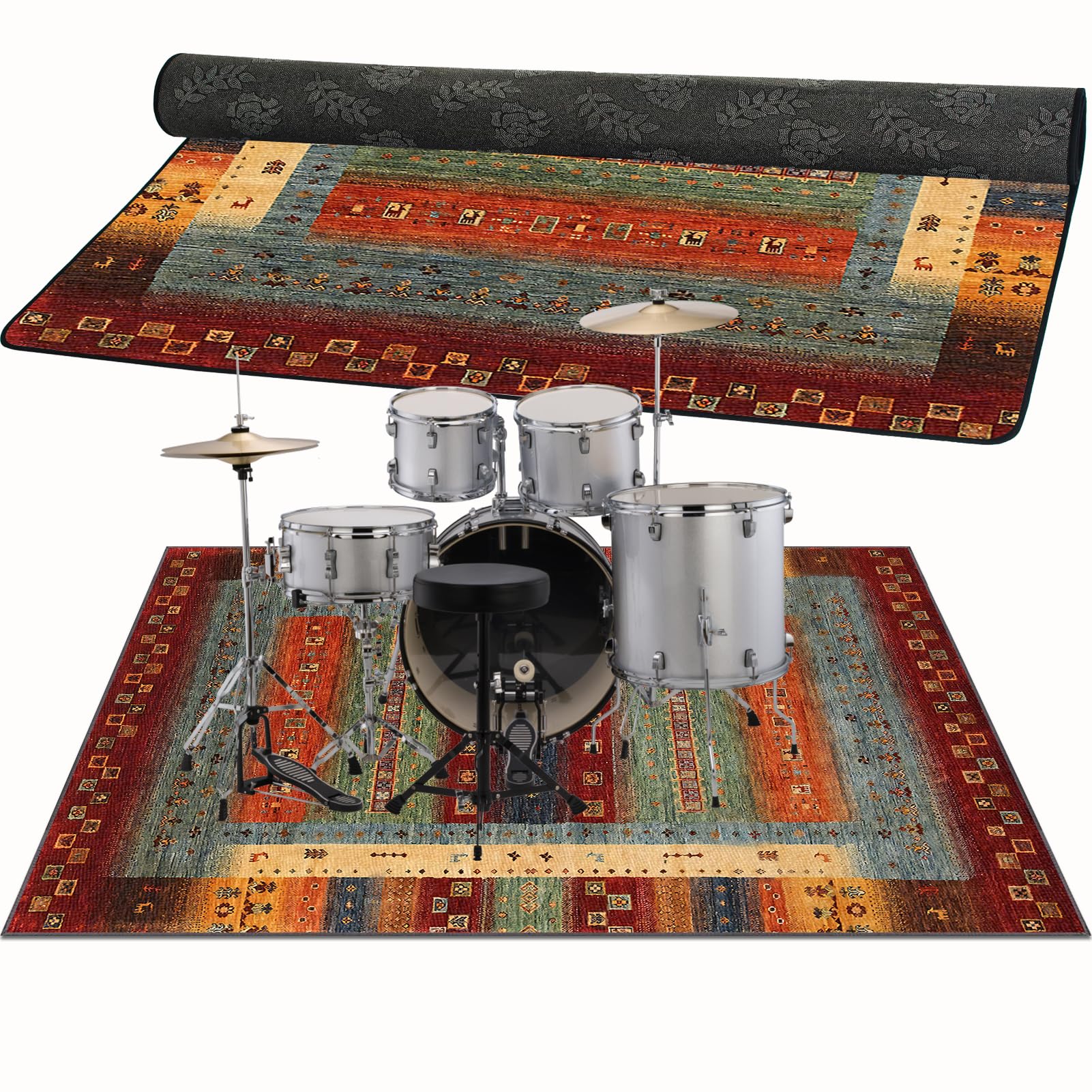 Zajenkub O-7920 Drum Mat, Drum Rug Non-Slip Drum Carpet 120 X 70 Cm Soundproof Musical Instrument Mat, Floor Mat Professional Drum Accessories For Bass Drum Snare, Piano