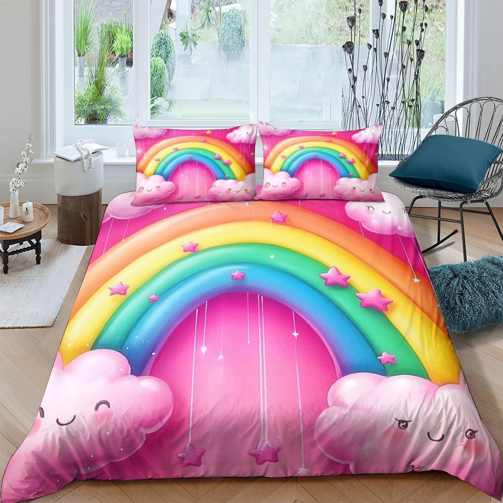 Ctjqhvkz Style-9 3D Printed Rainbow Cloud Fitted Sheet Microfiber Soft Vibrant Gradient Bed Cover For Bedroom Dorm Mattress Decor Single（135X200cm）