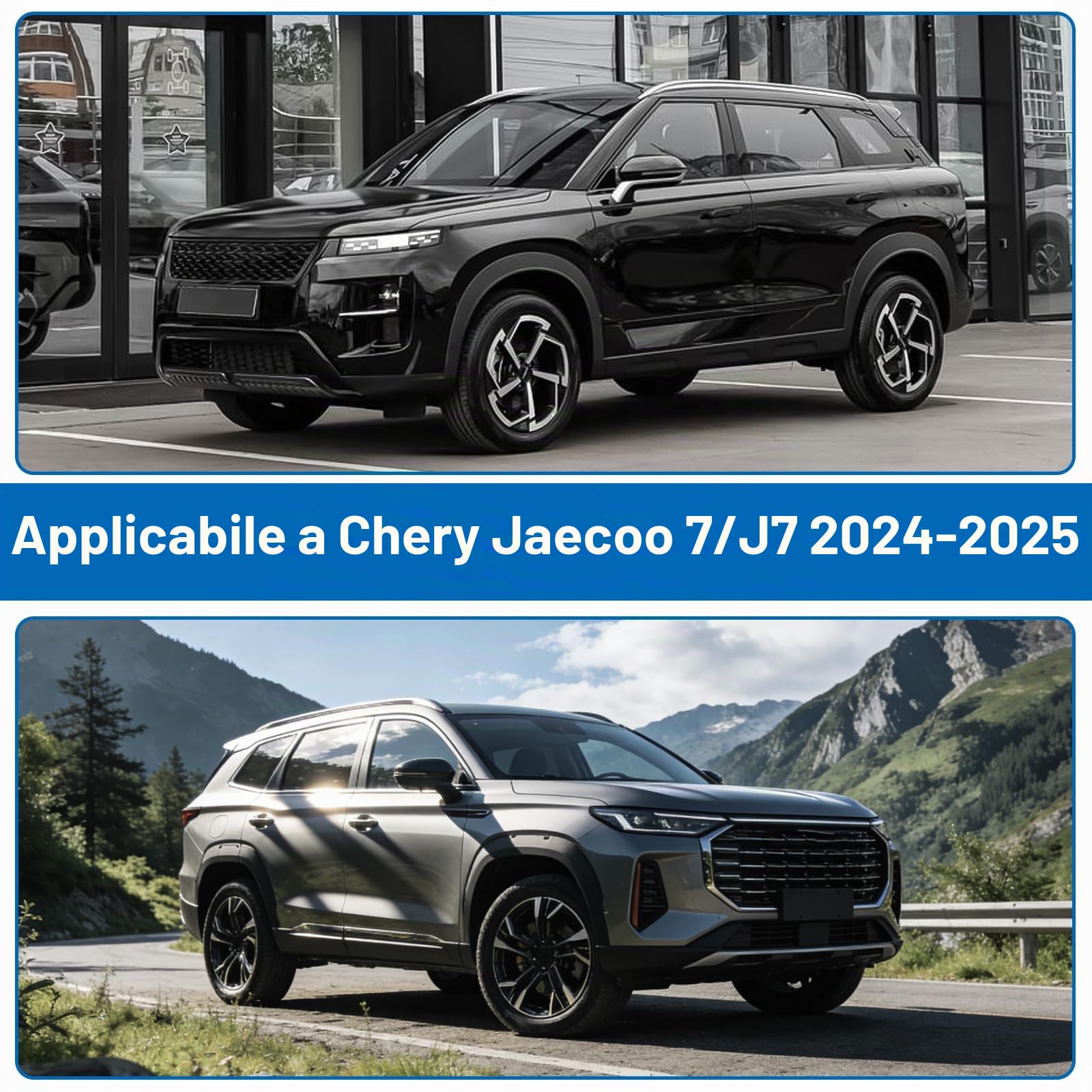 Copriauto impermeabile compatibile con Chery Jaecoo 7/J7 2024-2025, copriauto per esterni a 6 strati con protezione completa contro sole, pioggia, UV, polvere con cerniera per porte e cinturino