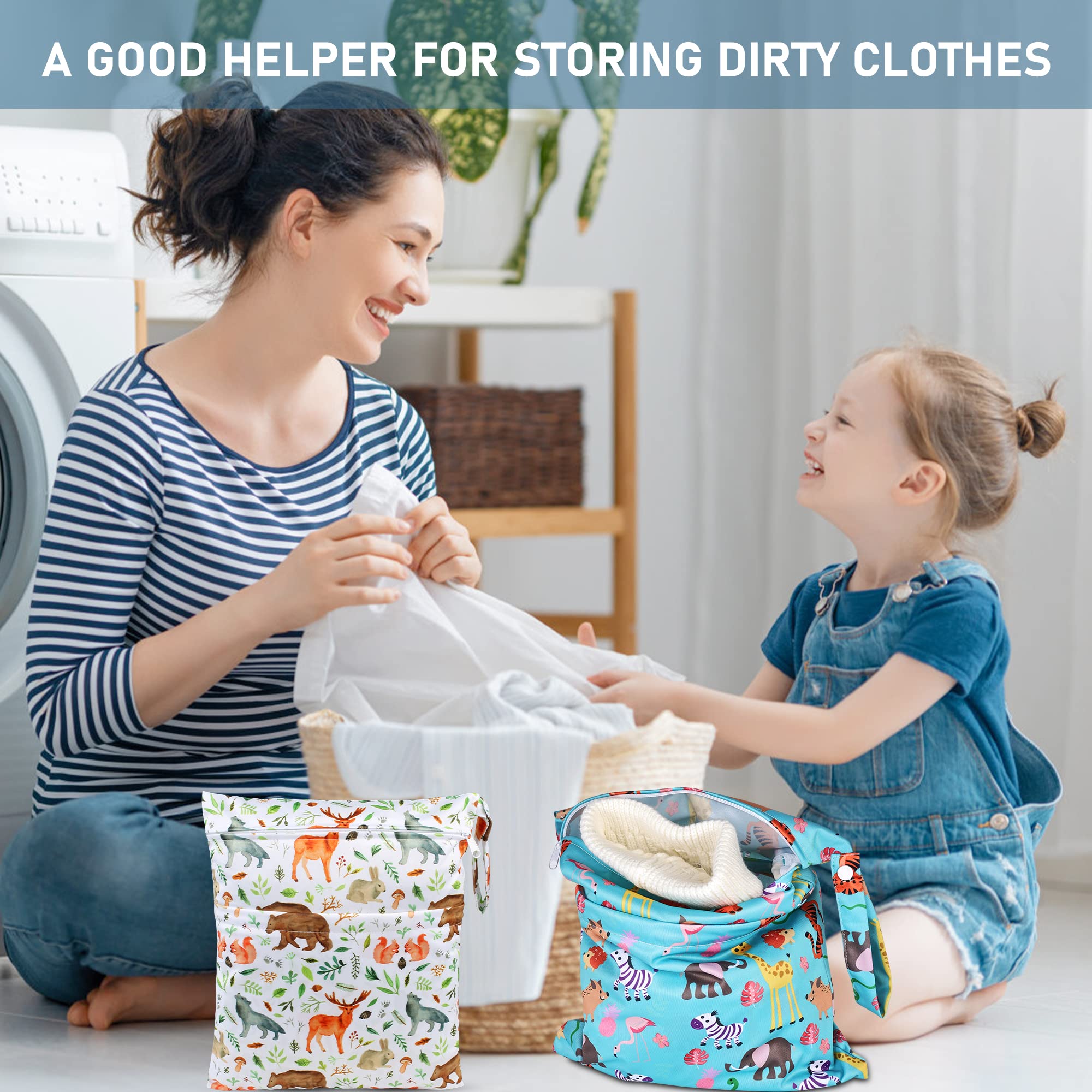 Wet Bag Lot de 4 sacs à couches en tissu imperméables avec fermeture éclair pour bébé et enfant