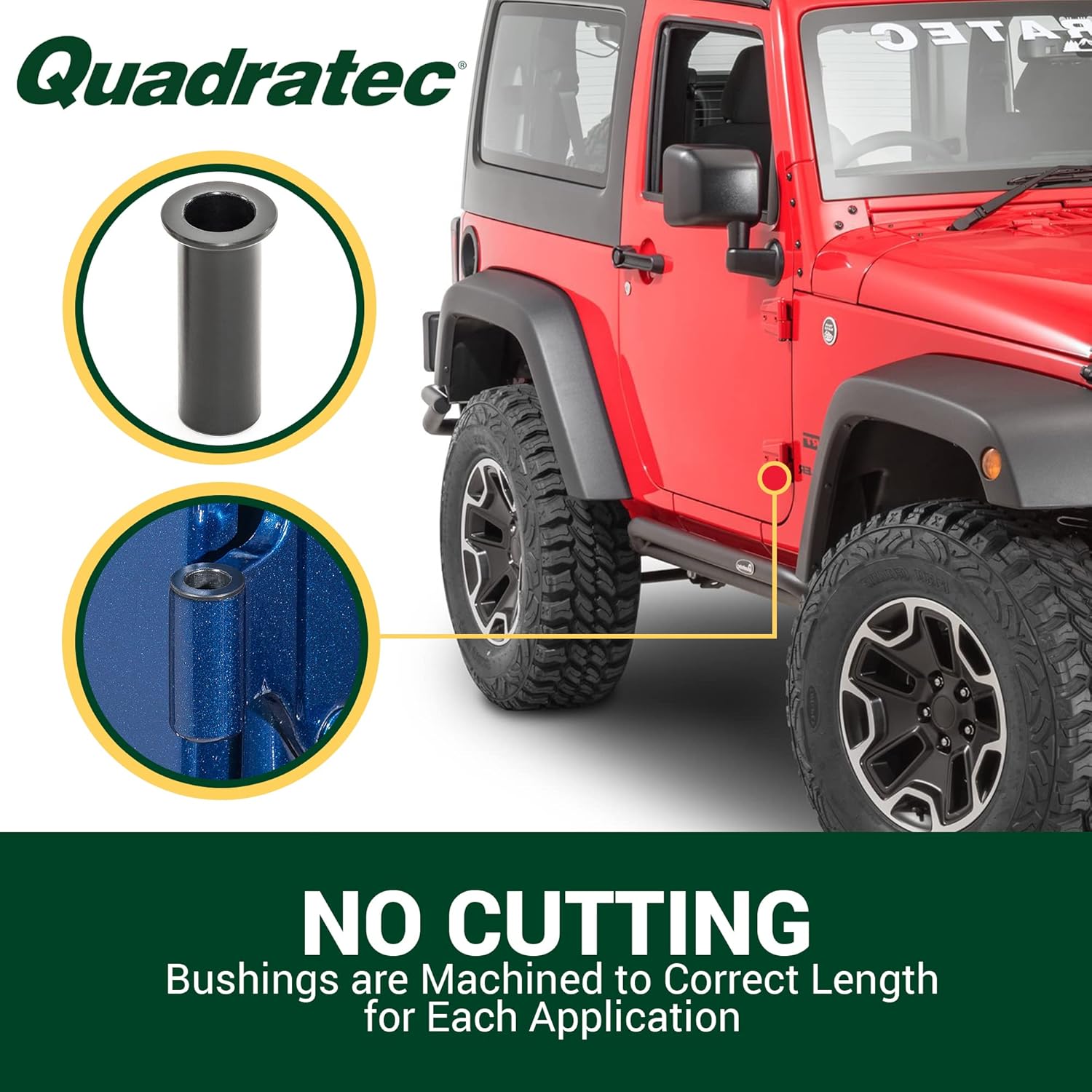 Quadratec Delrin Replacement Door Hinge Bushing Set - Fits Jeep Wrangler JK, JL 2-Door 2007-2026 - Synthetic Replacement Bushings - Lasts Longer than Factory Metal Bushings