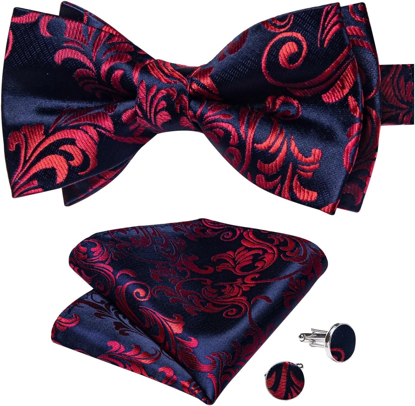 Floral Bow Ties Silk Pre-tied Adjustable Cravat Cufflinks Brooch Pin Set Man Tie Knot