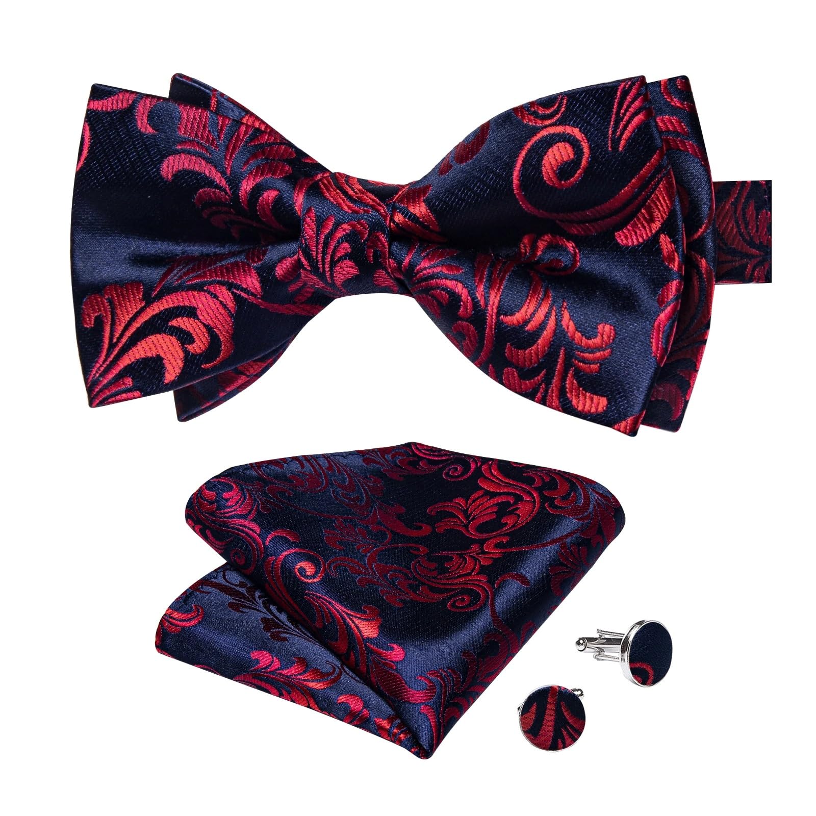JFDBGU Floral Bow Ties Silk Pre-tied Adjustable Cravat Cufflinks Brooch Pin Set Man Tie Knot