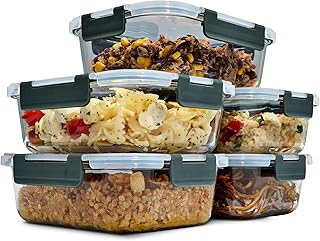 uandu Glasbehälter mit Deckel, 10- teilig, Borosilikatglas mit Deckel, Meal prep Gläser, Frischhaltedosen Glas mit Deckel, Glasdosen mit Deckel Set, Meal prep Boxen Glas (5 Behälter, 5 Deckel)