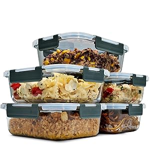 uandu Glasbehälter mit Deckel – Meal Prep Boxen Set 5-teilig – Frischhaltedosen Glas BPA-frei – Spülmaschinen-, Mikrowellen- & Gefrierschrankgeeignet