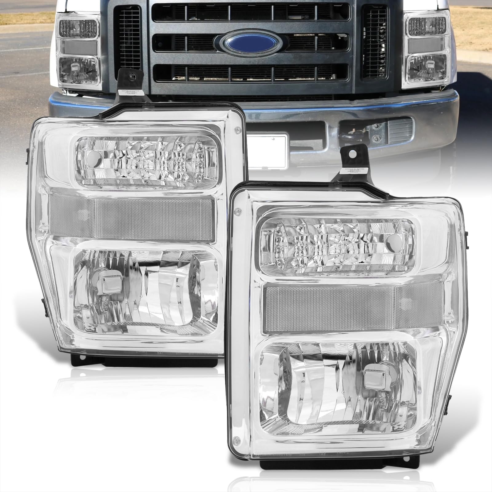 AJP Distributors Front Driving Bumper Signal Headlights Headlamps Head Lights Lamps Assembly Pair Set Left Right Compatible/Replacement For F250 F350 F450 F550 Super Duty Truck 2008 2009 2010 08 09 10