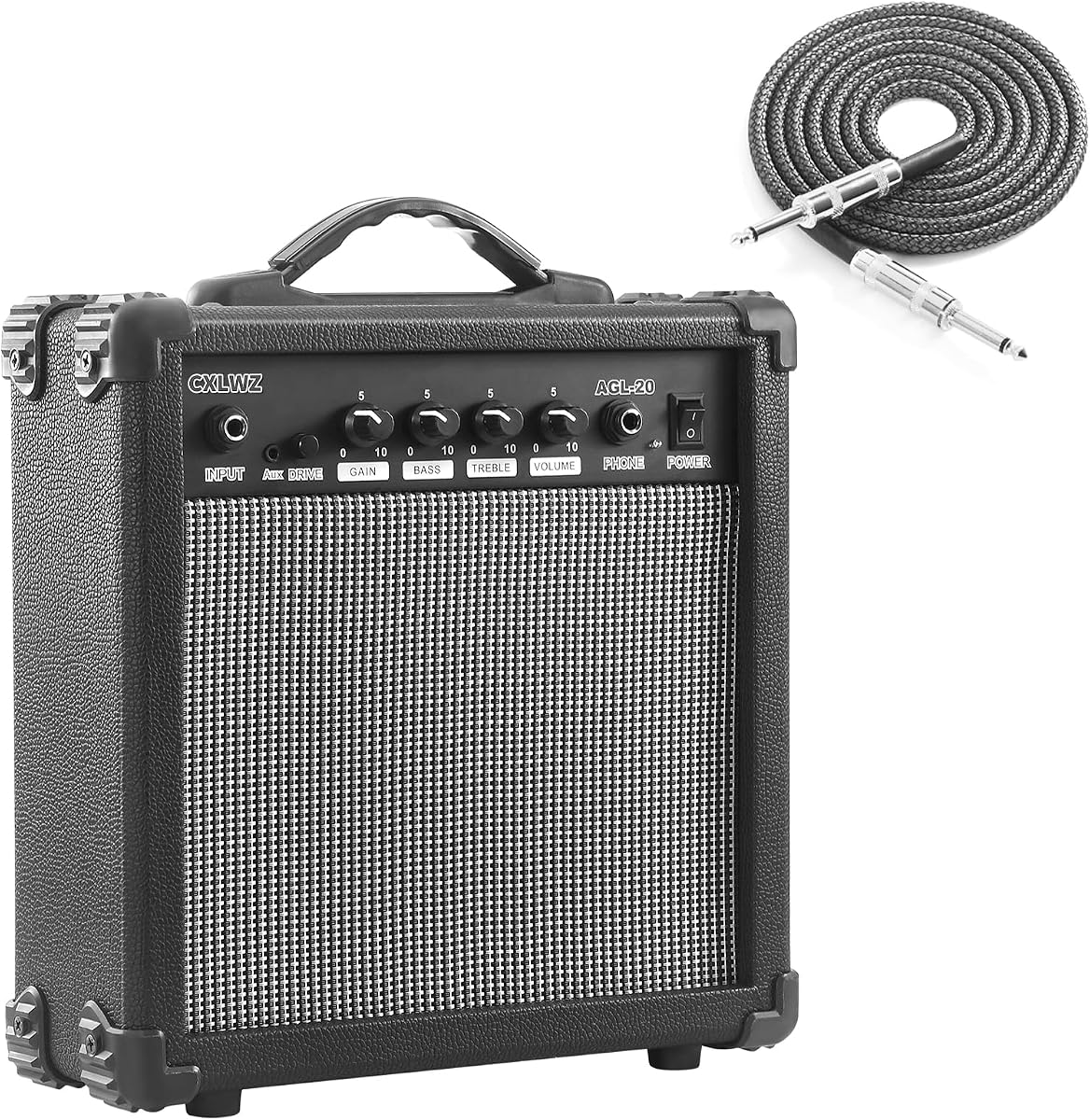Amplificador de guitarra eléctrica Amplificador de 20 vatios Amplificador portátil con entrada de auriculares Potencia de ganancia Incluye cable de reducción de ruido profesional (negro)