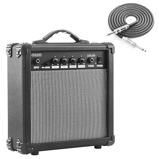 Electric Guitar Amp 20 Watt Amplifier Portable Amp with Headphone Input Gain Powe Including Professional Noise Reduction Cable （Black）