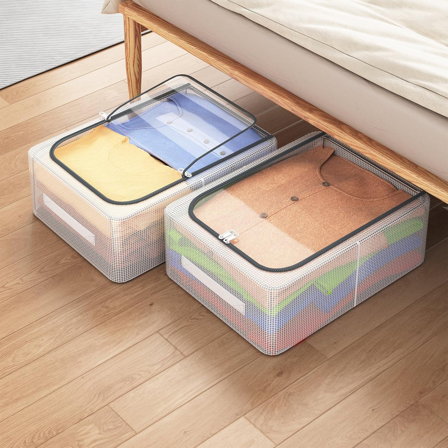 Stackable Shoe Boxes with Clear Lids, 15.8-Inch Boot Storage Bins with Handles for Bedroom Dormitory Under-Bed (3 Pack, 19Qt, 15.8x11.8x6in)