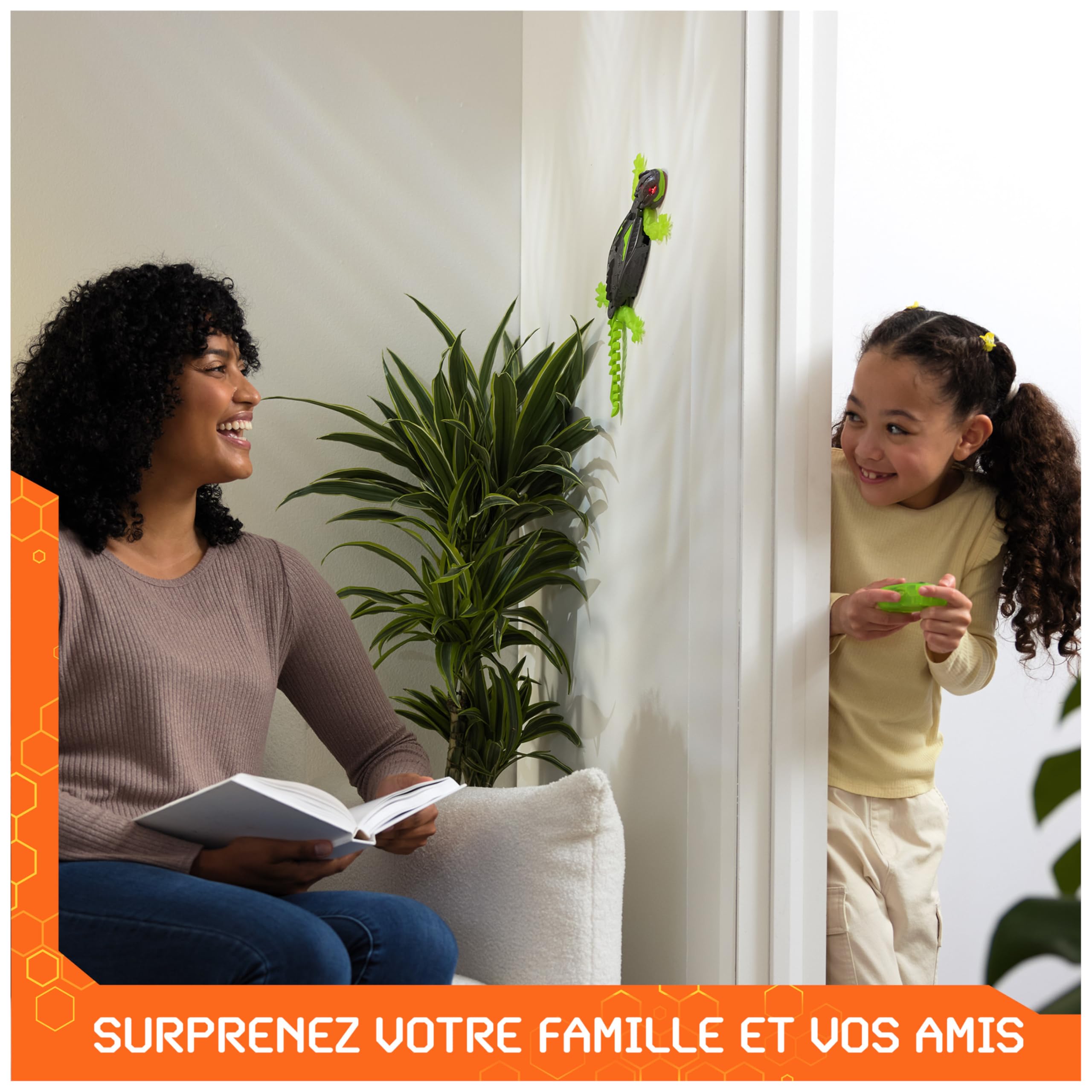 Hex Bots - Gecko Radiocommandé Qui Rampe Sur Le Sol Et Les Murs - Lézard Télécommandé Avec Yeux Lumineux - Pilotage Facile - Câble USB Inclus - Jouet Enfant 4 Ans et +
