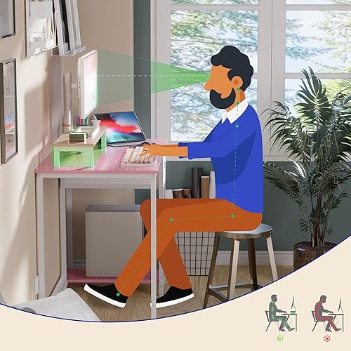 Miniatura 5 de Pamray Escritorio para computadora de 55 pulgadas con cajones de almacenamiento no tejidos y soporte para monitor, escritorio de oficina en casa