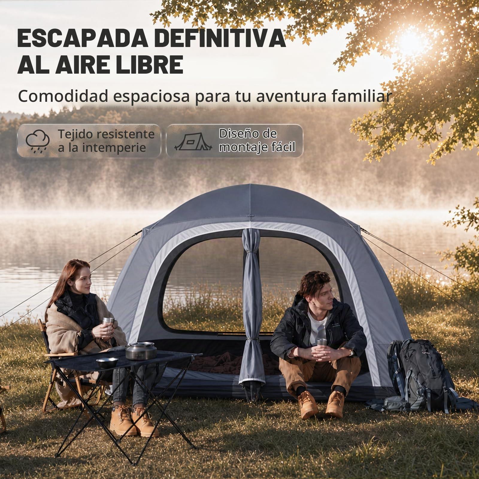 EchoSmile Tienda de campaña para 3 personas, espaciosa cúpula para 3-5 personas, con espacio ampliable, tienda de campaña para picnic, senderismo y actividades al aire libre