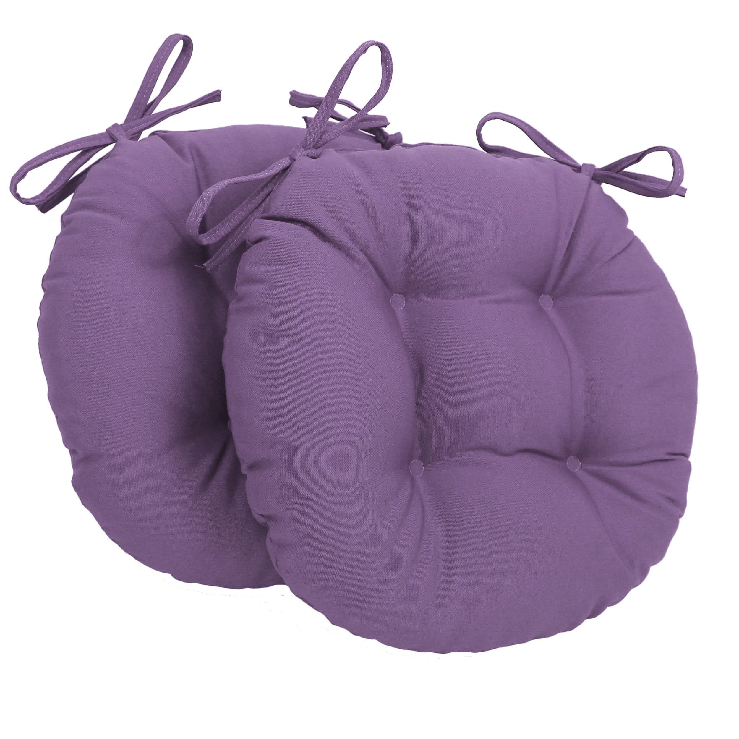 Blazing Needles Solid Twill Round Tufted Chair Cushions (Set of 2), 16", Grape