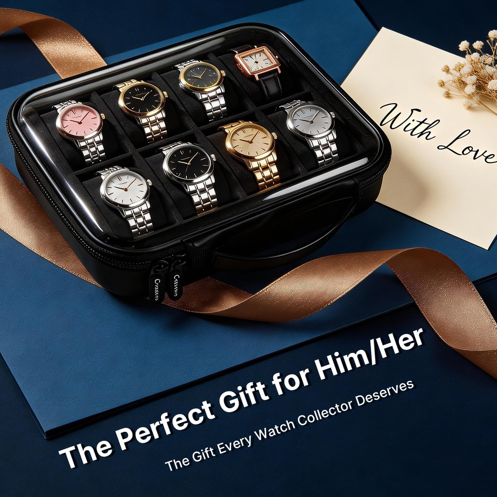 Comecase 8 Slot Watch Travel Case for Man, Clear Lid Hard Shell Watch Box view 9