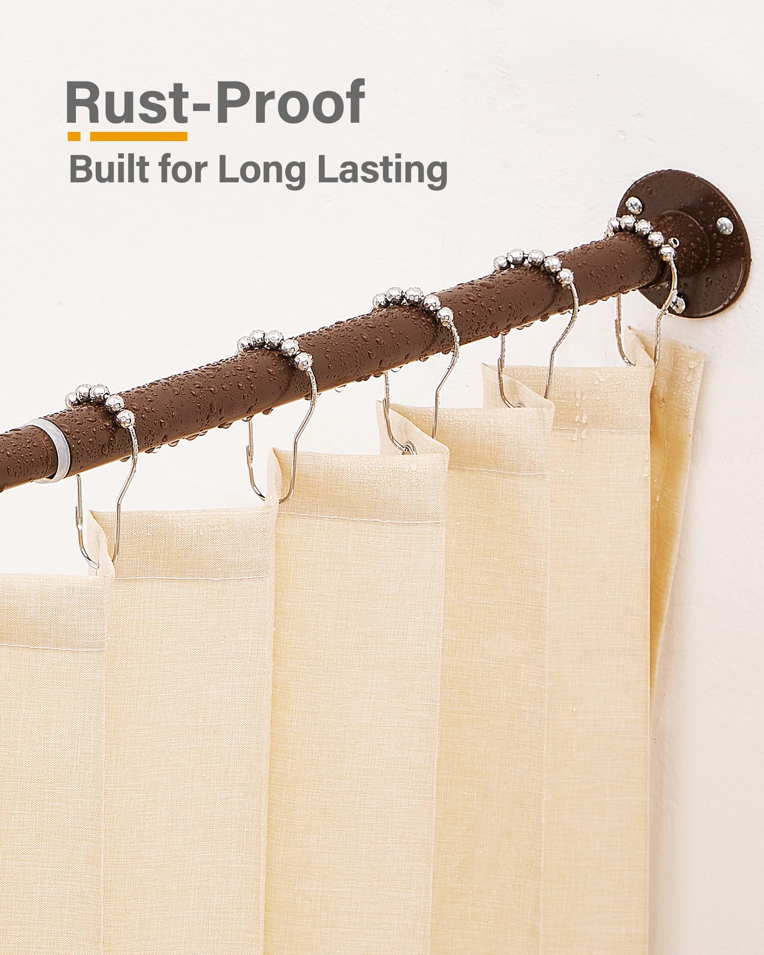 Barra Cortina Ducha en Forma de U, [Ambos Lados: 60 cm - 132 cm, Centro: 76,2 cm - 117 cm] Poste de Cortina de Esquina de Ducha Exterior Ajustable para Baños con 12 Ganchos y Soportes de Techo