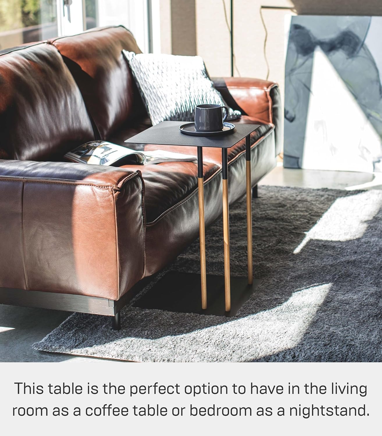 YAMAZAKI Home Plain Metal and Wood Sliding Sofa C Table End Table Coffee Tray Laptop Desk, Modern Bedside Or Living Room Small Accent Table, 22" - Steel + Wood