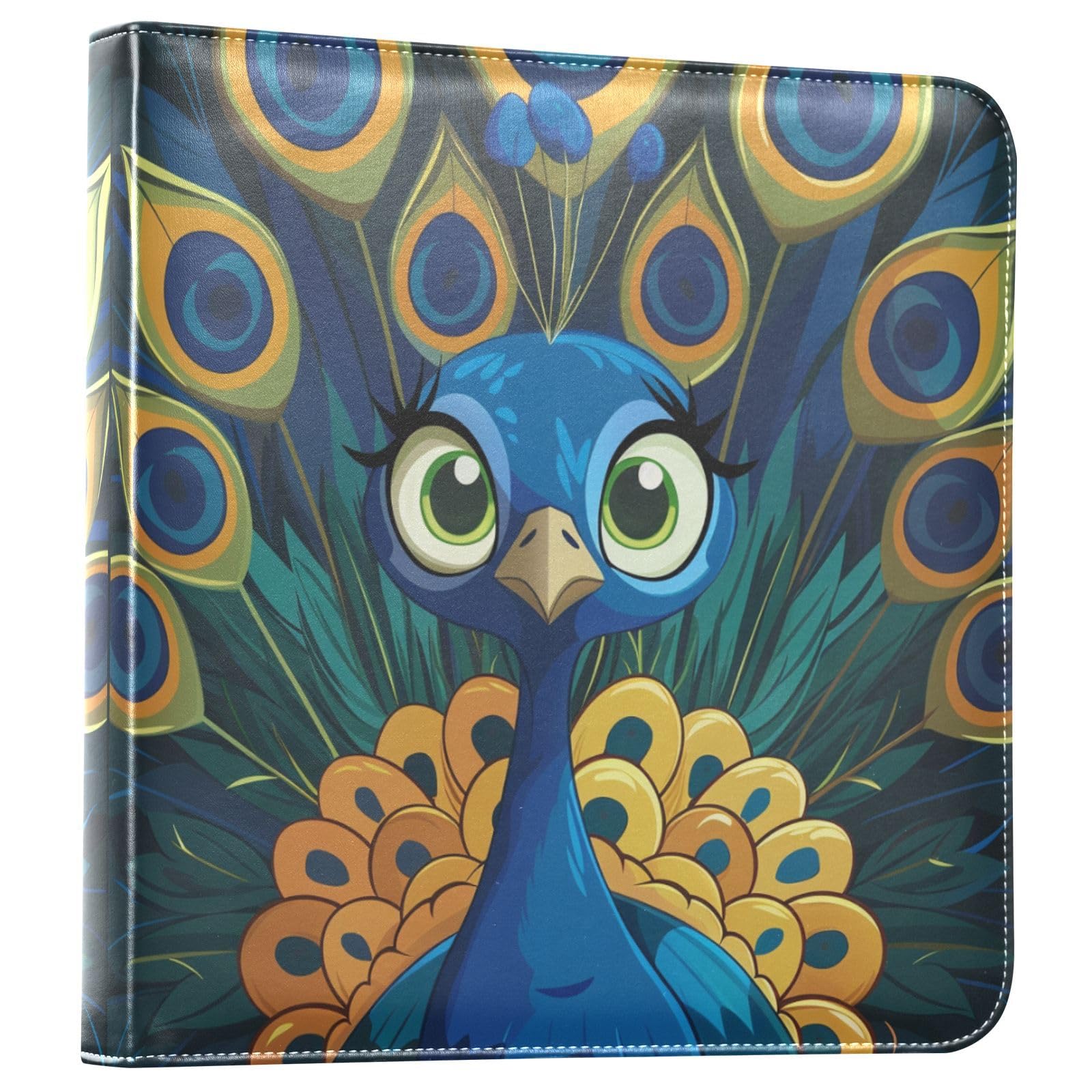 JIPONI Cartoon Peacock Large Photo Album, DIY Leather Cover Scrapbook Albums for 4x6 5x7 6x8 Pictures, Self Adhesive Memory Book for Wedding, Baby, Family