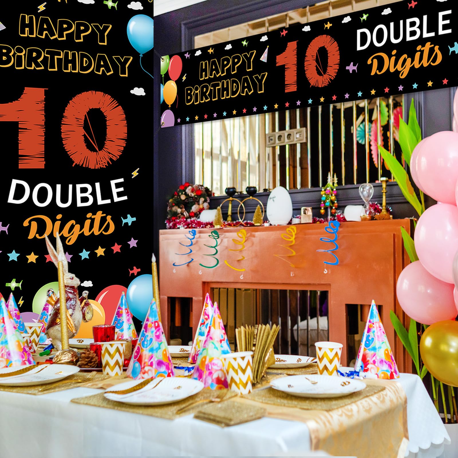 10. Geburtstag Banner – 90x185 Cm, Rosa, Für Tür & Hintergrund, Doppelseitige Dekoration, Mit Schnur