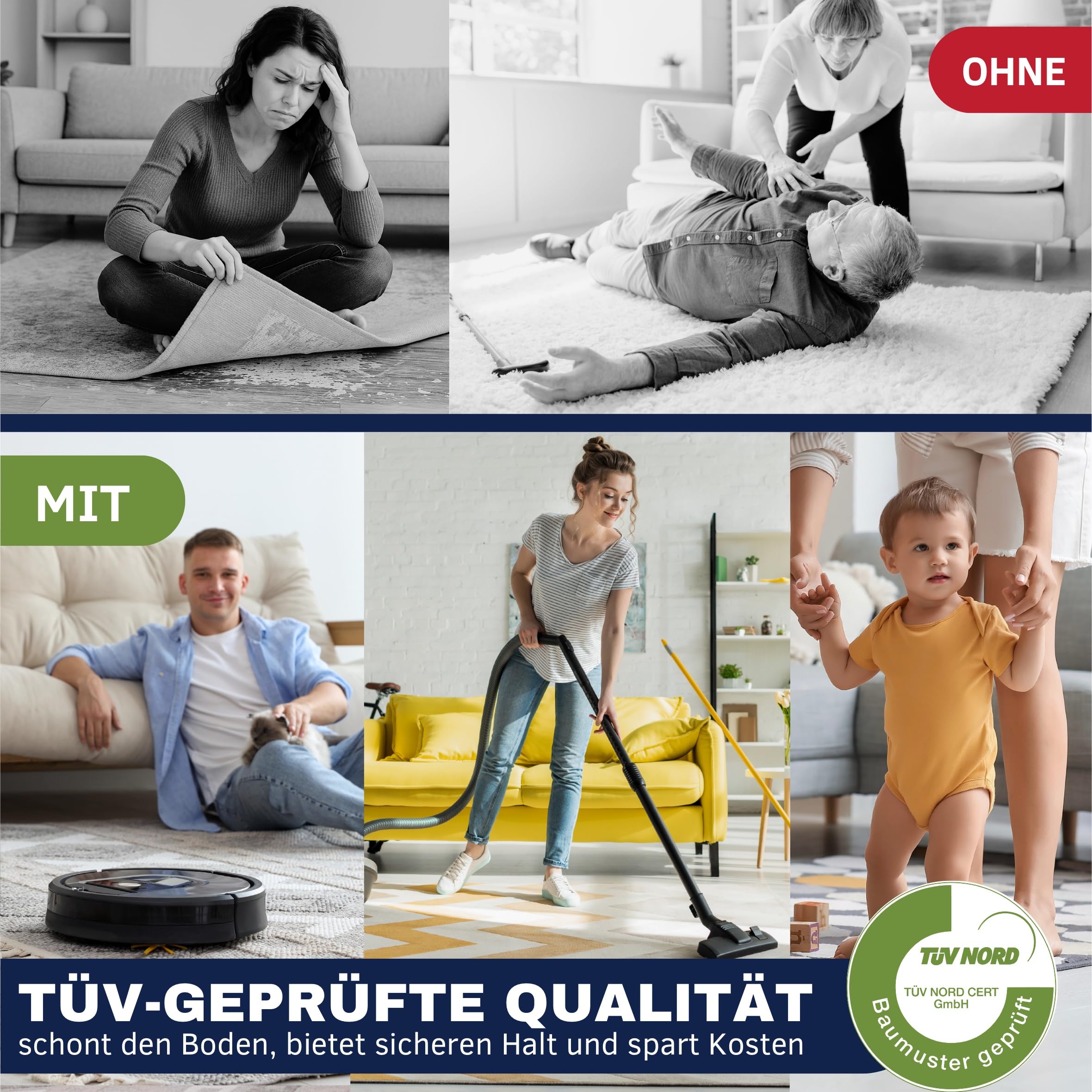 Teppich Antirutschunterlage 80 x 150 cm – Made in Germany – Zuschneidbare Antirutschmatte ohne Weichmacher – rutschfeste Teppichunterlage für alle Böden – Geruchsneutraler Teppichstopper