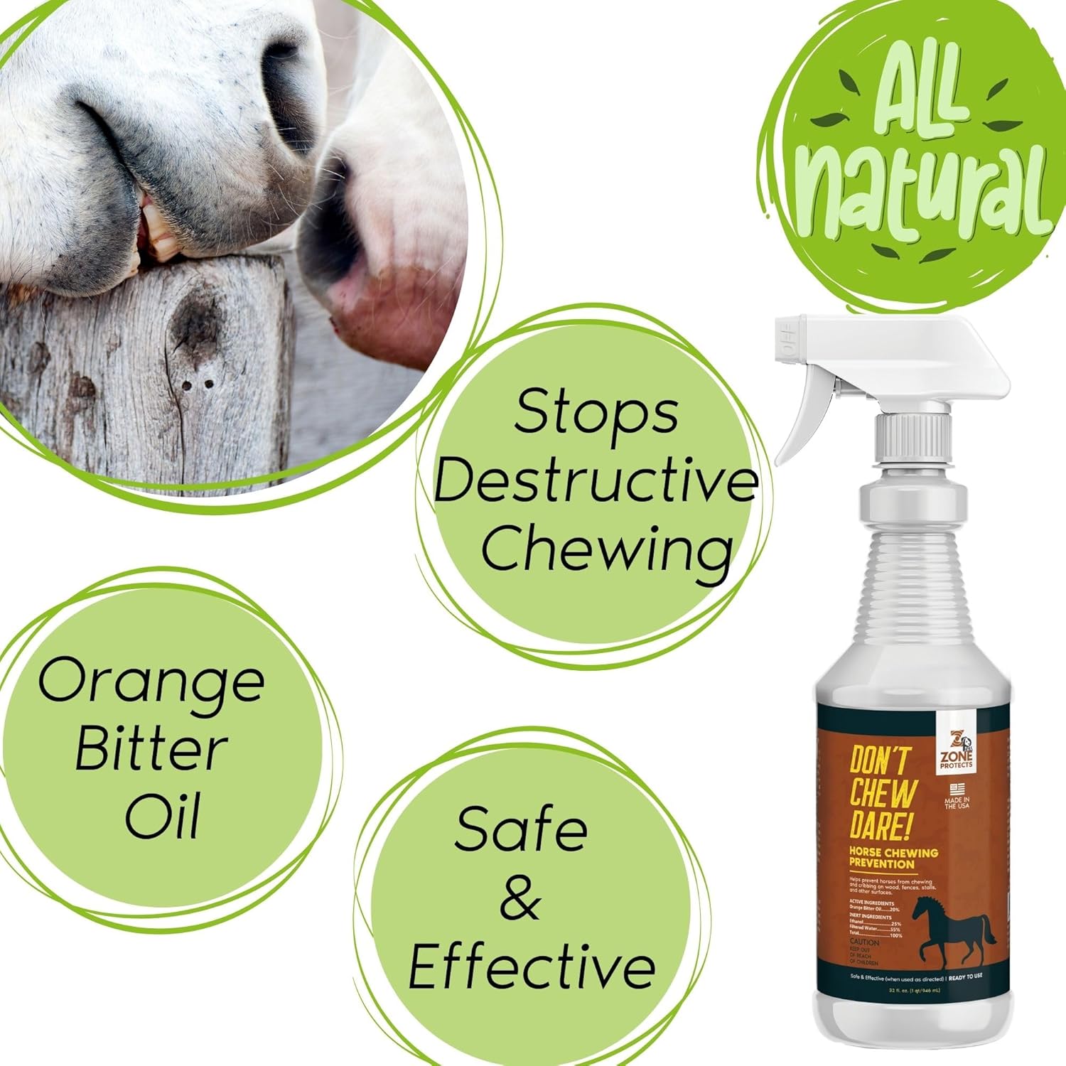 Don't Chew Dare Horse Chewing Prevention; Natural Orange Bitters Stop Horses from Chewing and Cribbing