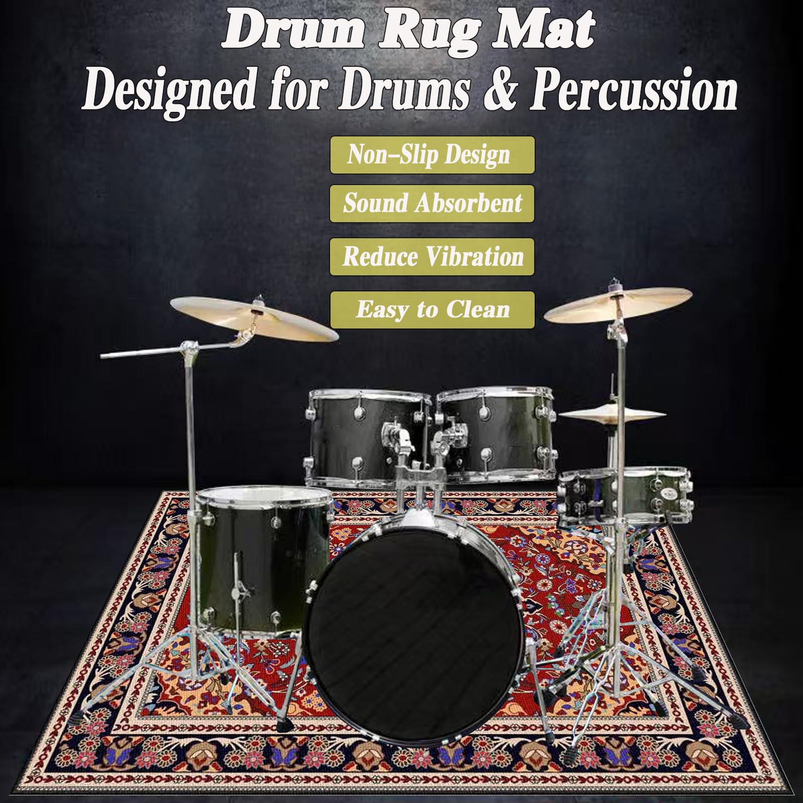 Schlagzeug Teppich Drum Teppich Schallschutz Teppich Schallschutzmatte rutschfeste Trommel Teppiche Schallschutzdecke für Bass Drum Snare, rutschfest Schalldicht Schlagzeugteppich 120 x 90 cm
