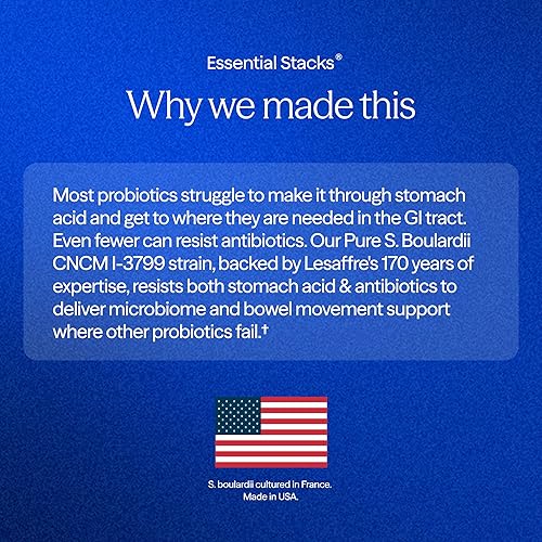 Miniatura 4 de Essential Stacks Probióticos Saccharomyces Boulardii (sin OMG y sin gluten) - 5 mil millones de UFC para la salud intestinal (60 cápsulas)