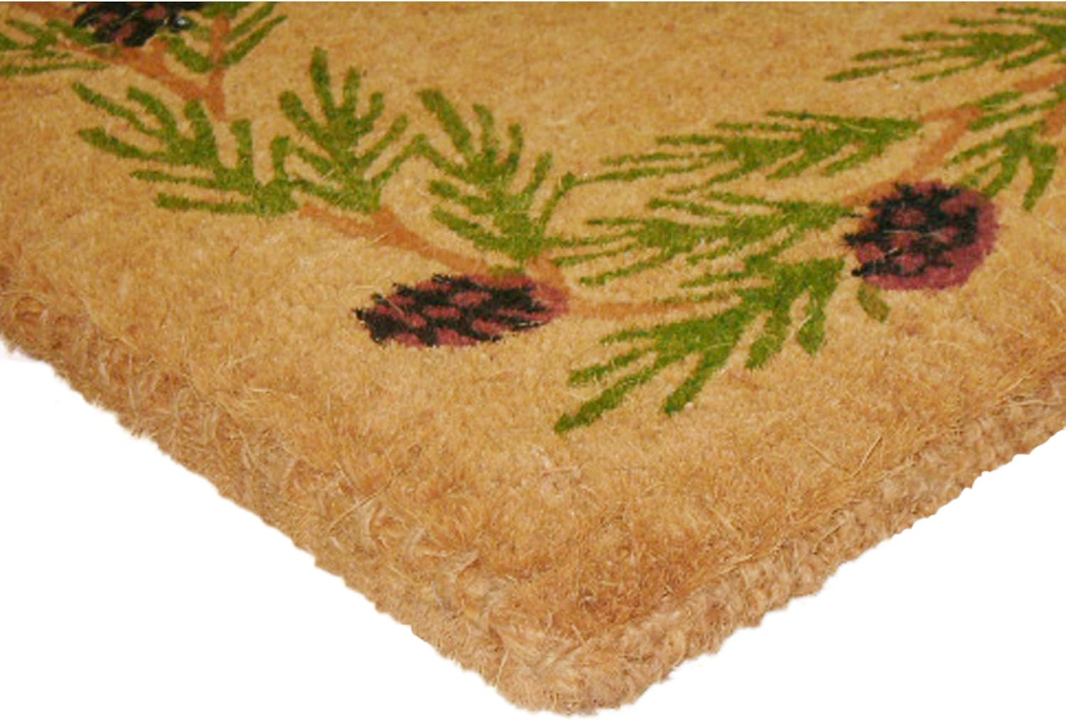 Nedia Home Heavy Duty Coir Door Mat - Personalized Monogram M, Evergreen Border Design, Natural Coco Fiber Welcome Mat, Durable Handcrafted Outdoor Rug, Fade-Resistant, Eco-Friendly, 22" x 36", O2011M