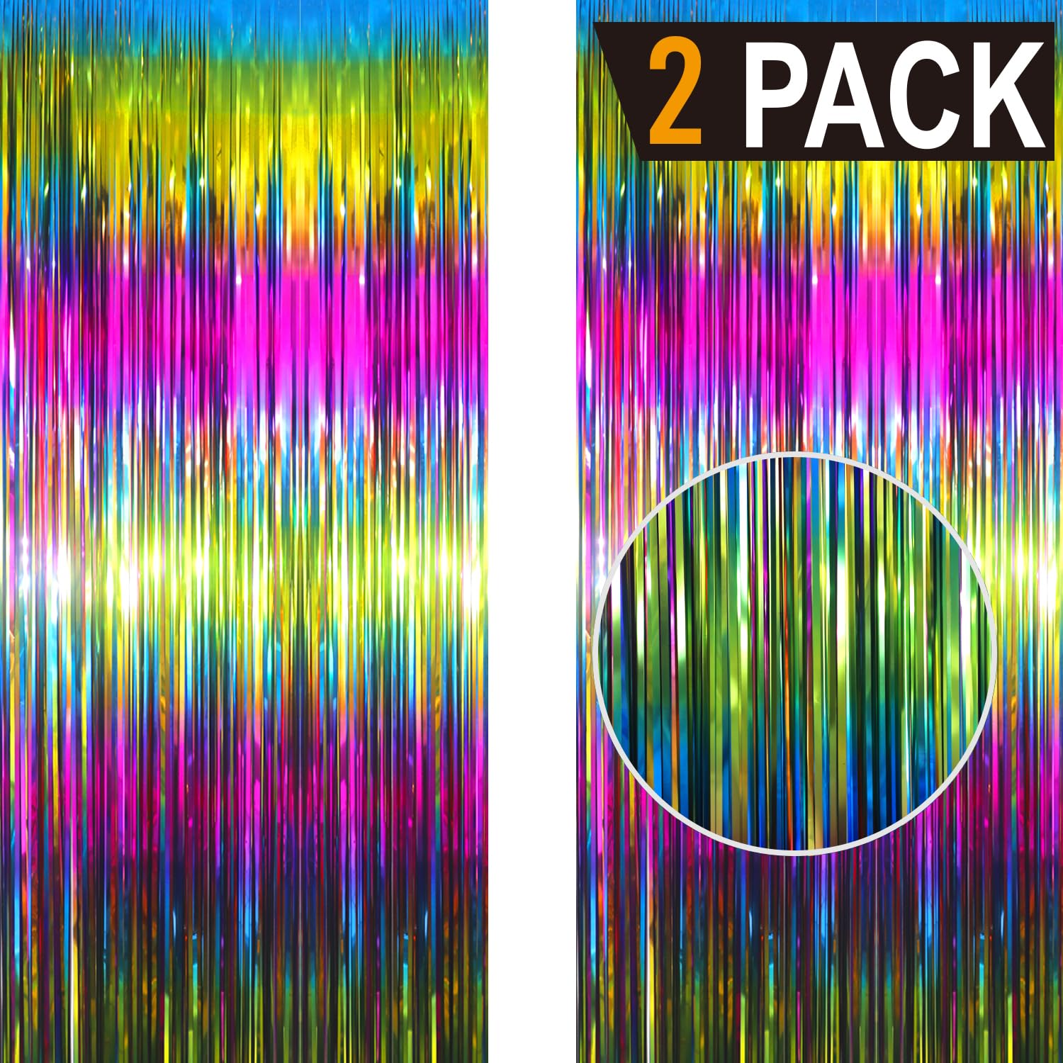 GOER 6.4 ft x 8.2 ft Metallic Tinsel Foil Fringe Curtains Party Photo Backdrop Party Streamers for Birthday,Graduation,New Year Eve Decorations Wedding Decor(2 Packs,Macaroon Rainbow)