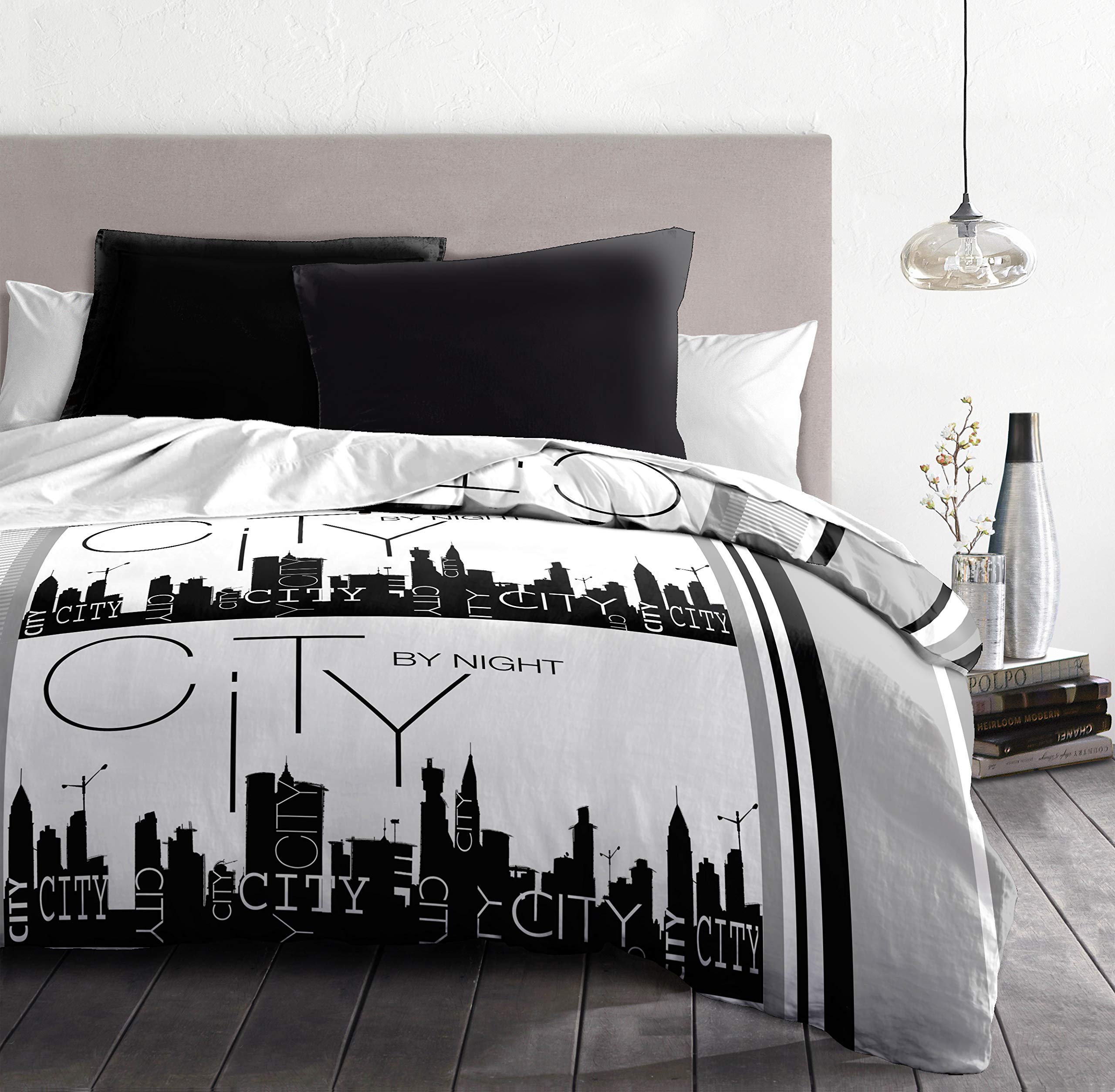Housse de couette City by Night - Microfibre 220x240 cm | 3 Pièces | 2 Personnes | Multicolore - Home Linge Passion