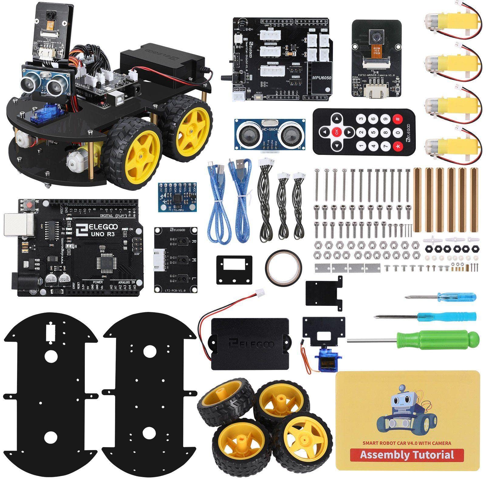 ELEGOO Kit robótico de Coche Inteligente automático 4.0 con UNO R3, módulo de Seguimiento Lineal, Sensor ultrasónico, Control Remoto IR, Juguete Educativo para el Aprendizaje Arduino